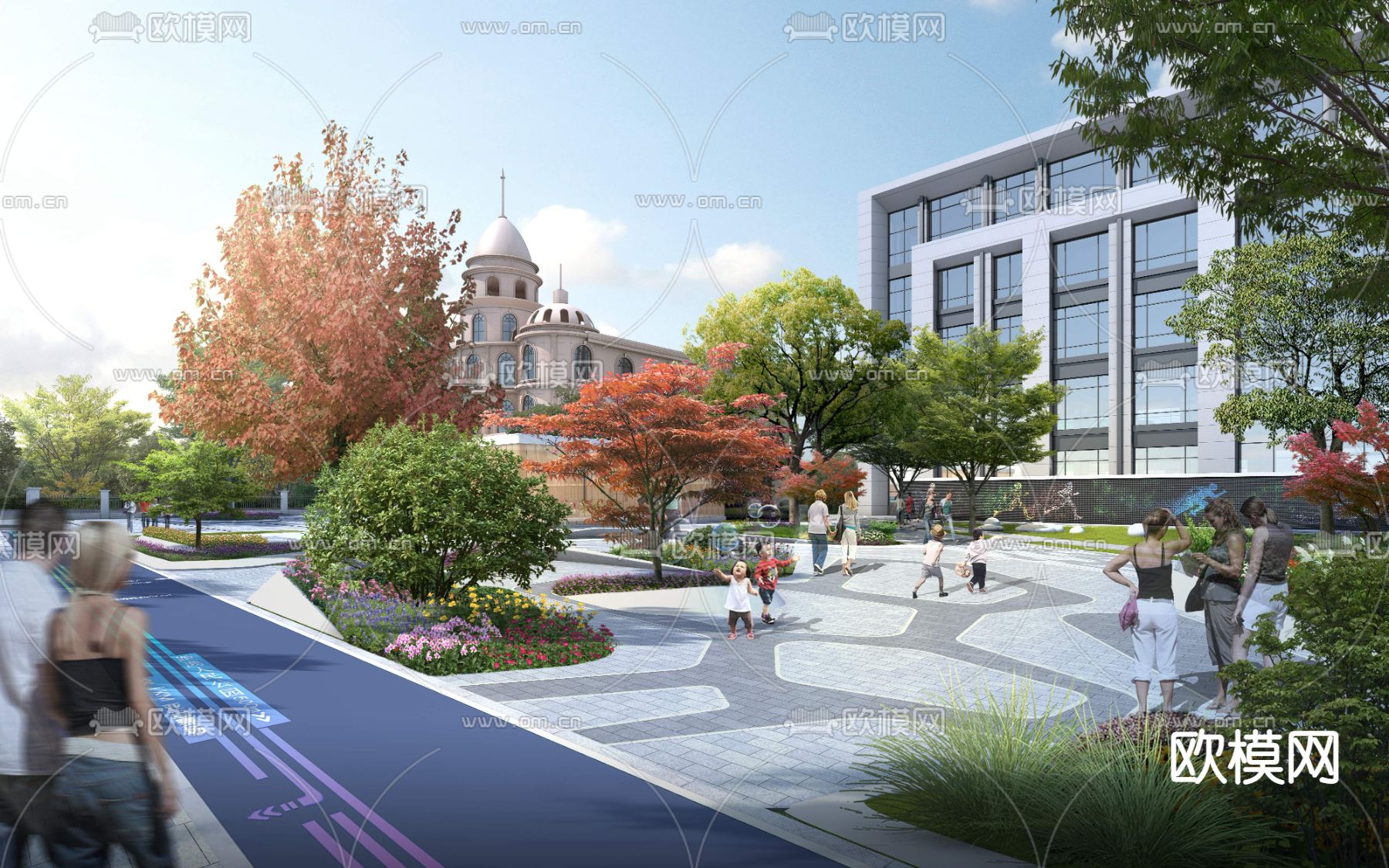 现代公园景观psd下载_ID12188511_3dmax免费模型-欧模网