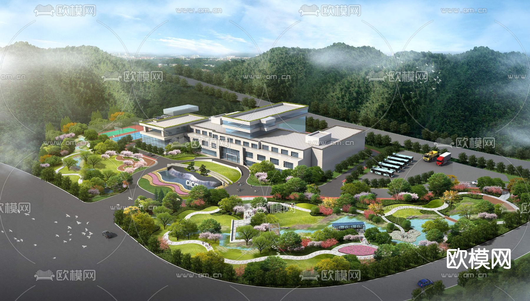 现代园林景观鸟瞰psd下载