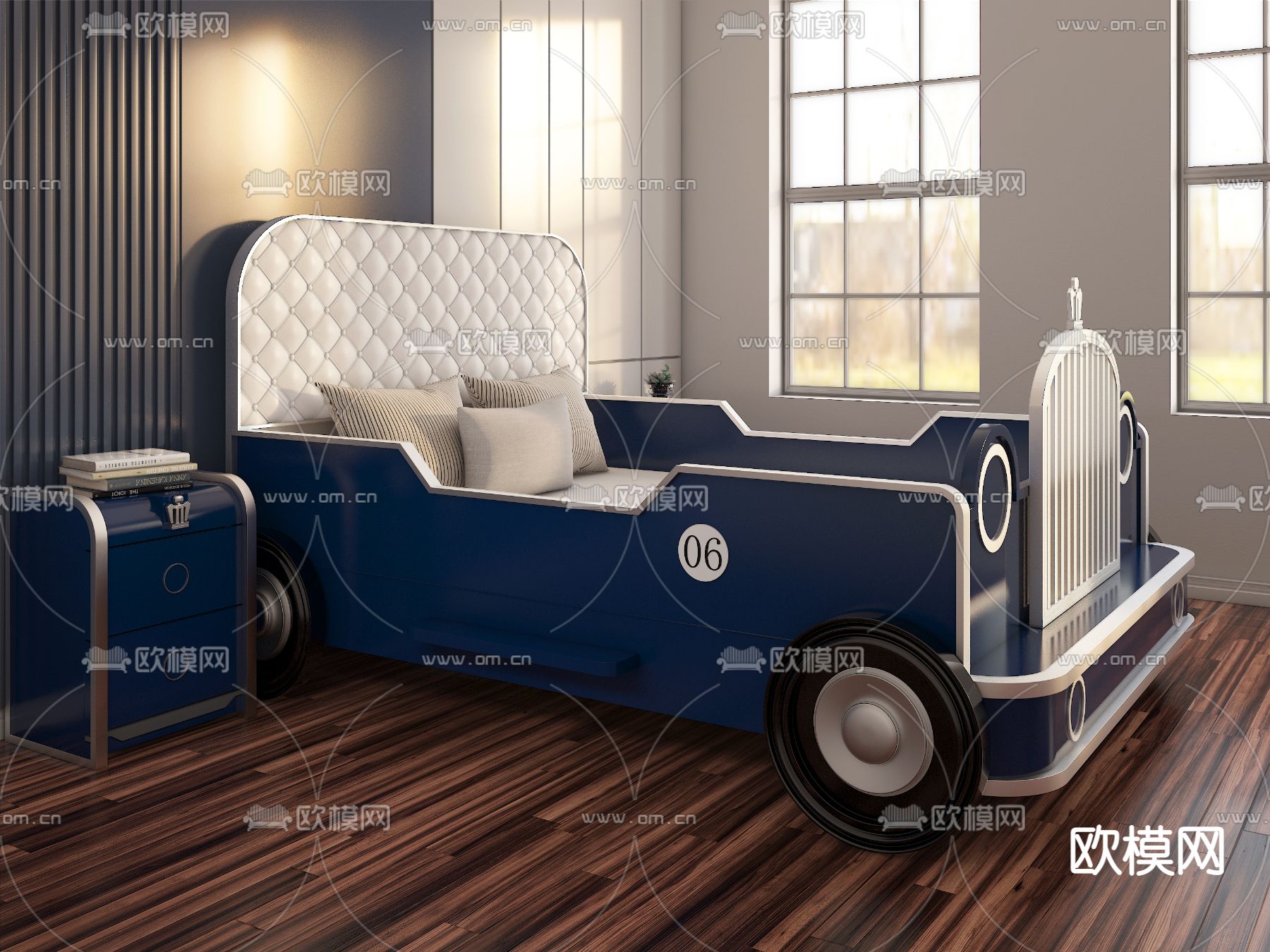 现代儿童汽车床免费3d模型下载（渲染图2）