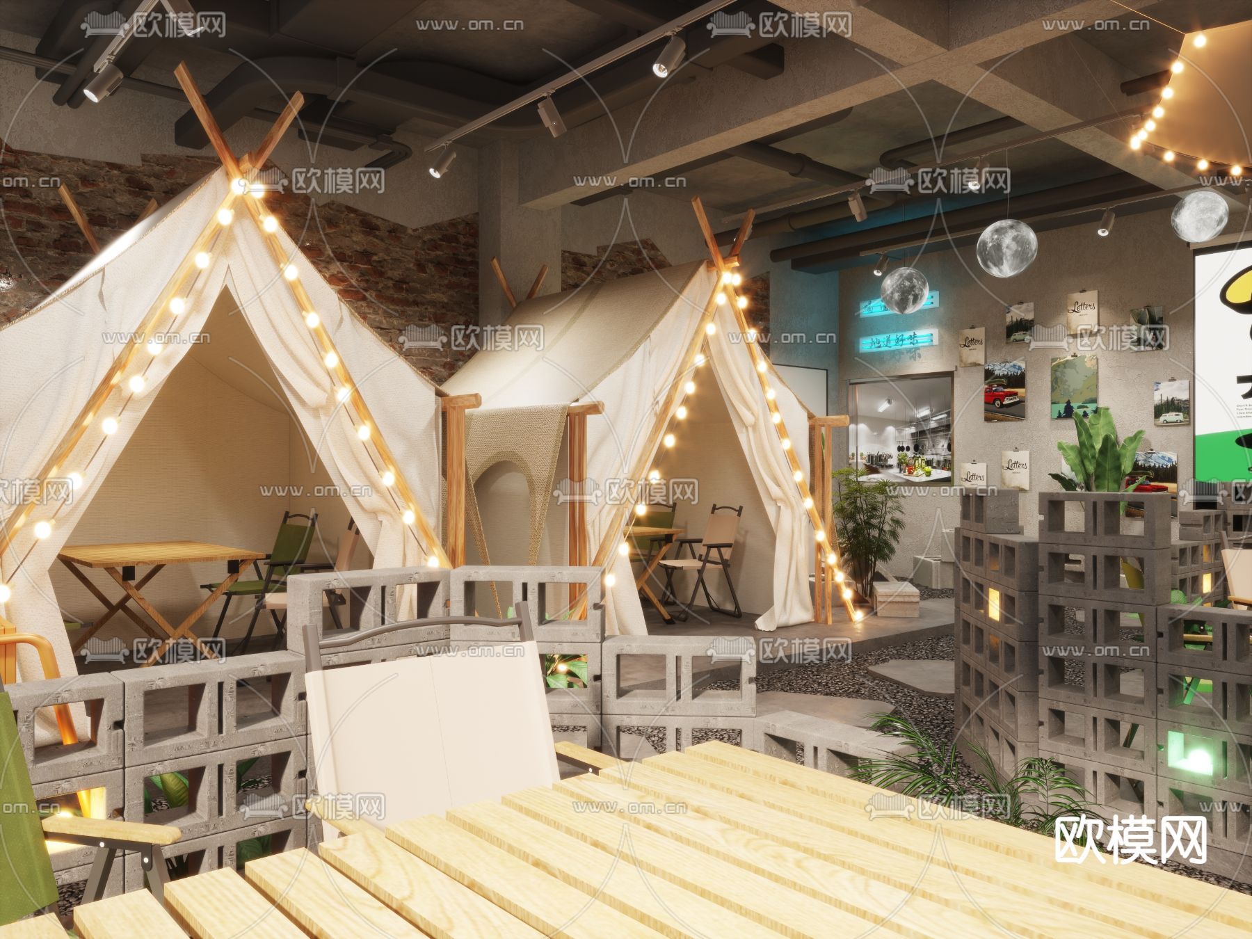 露营风烧烤店 露营餐厅3d模型下载_ID12184430_3dmax免费模型-欧模网