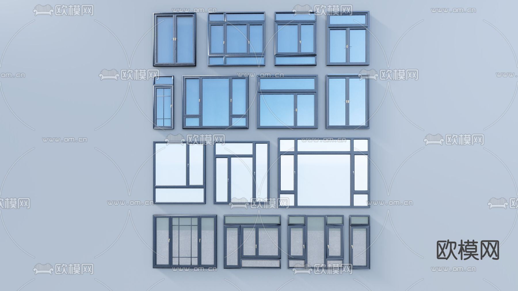铝框玻璃窗 落地窗 窗户su模型下载_ID12186006_sketchup模型下载-欧模网