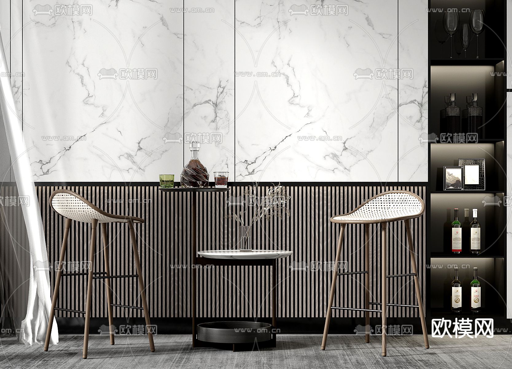 轻奢吧台桌椅 吧台凳3d模型下载