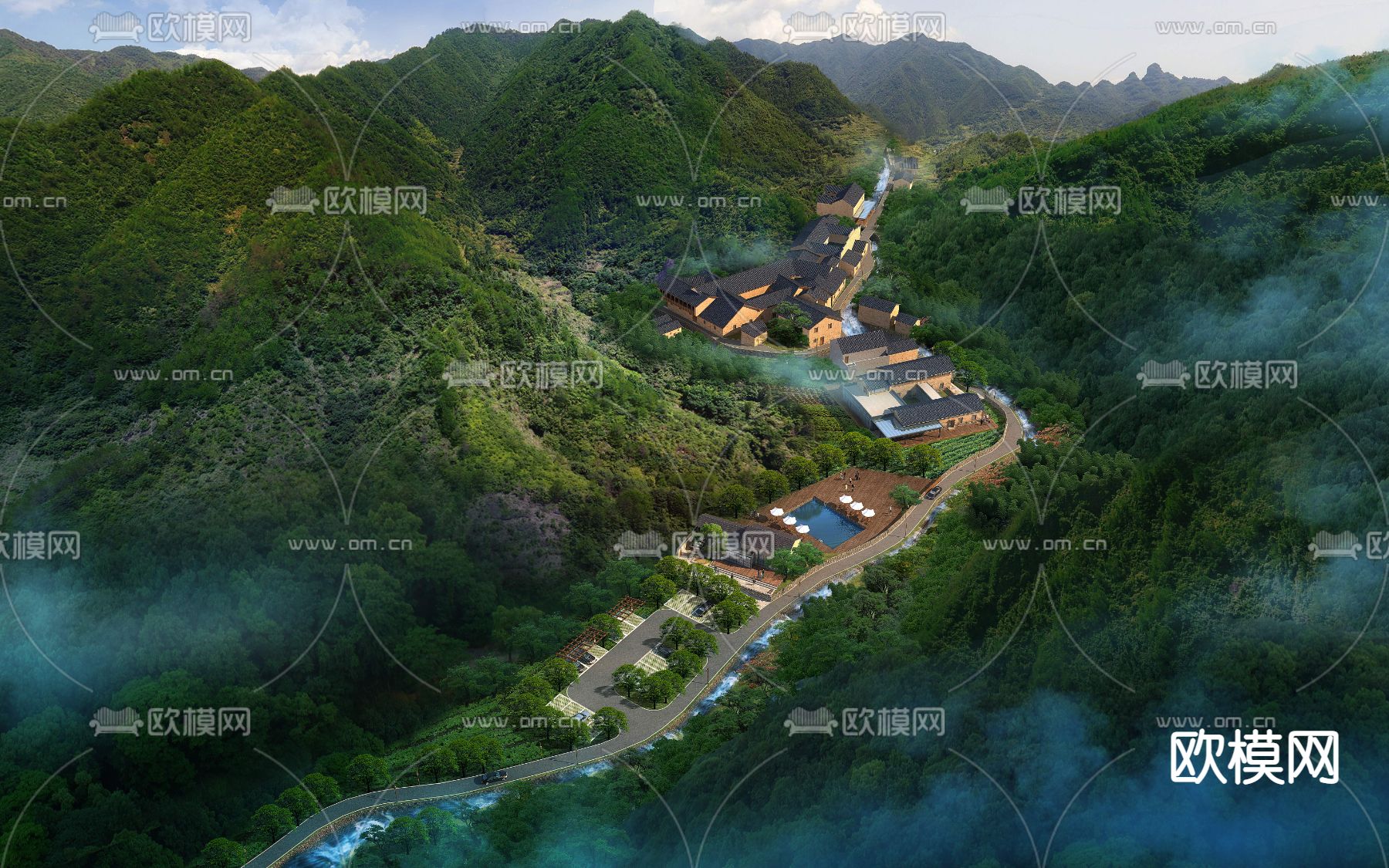 现代园林景观鸟瞰psd下载