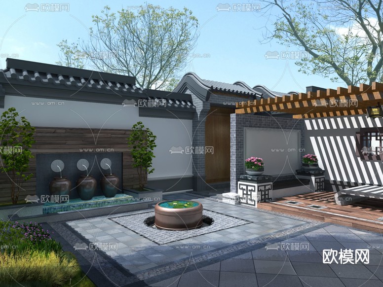 中式庭院景观免费3d模型下载_ID12179746_3dmax免费模型-欧模网