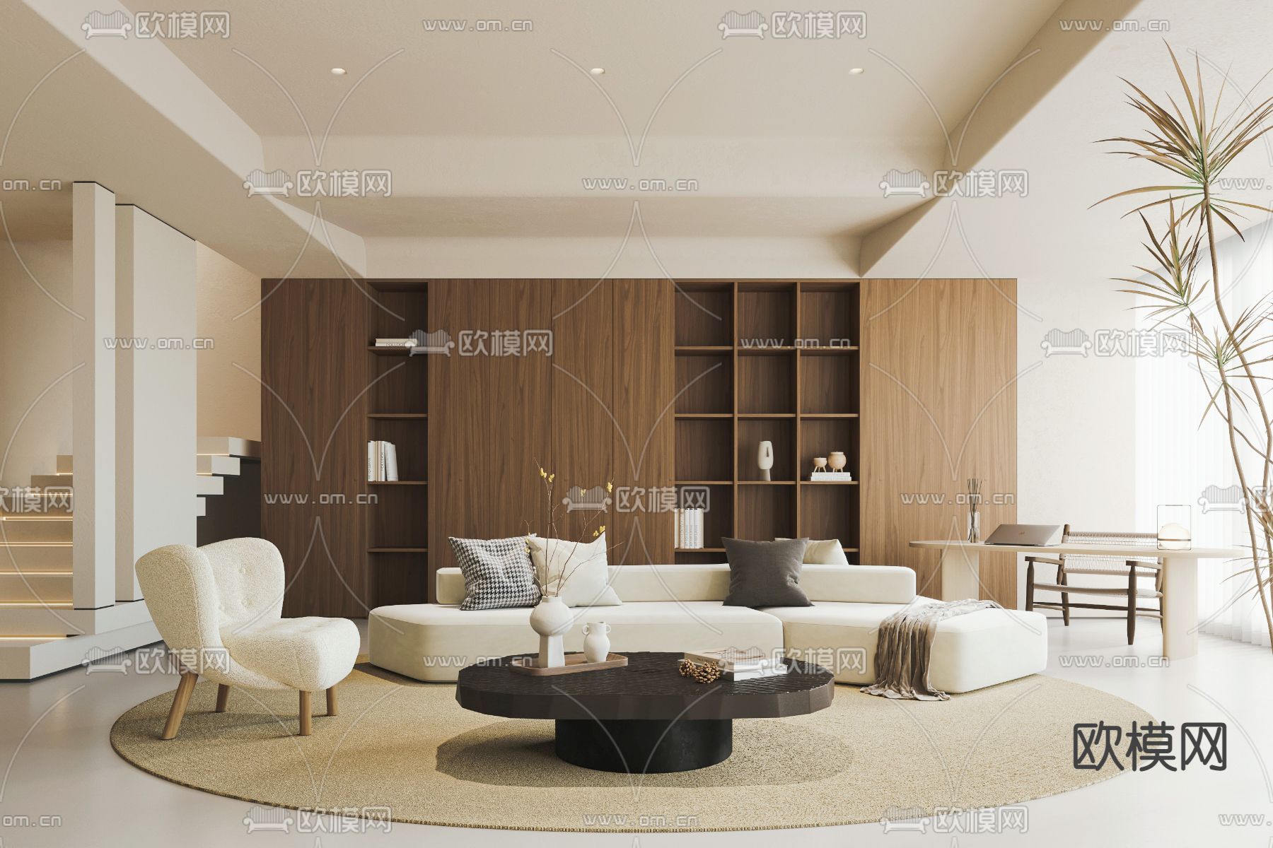极简风客厅3d模型下载（渲染图1）