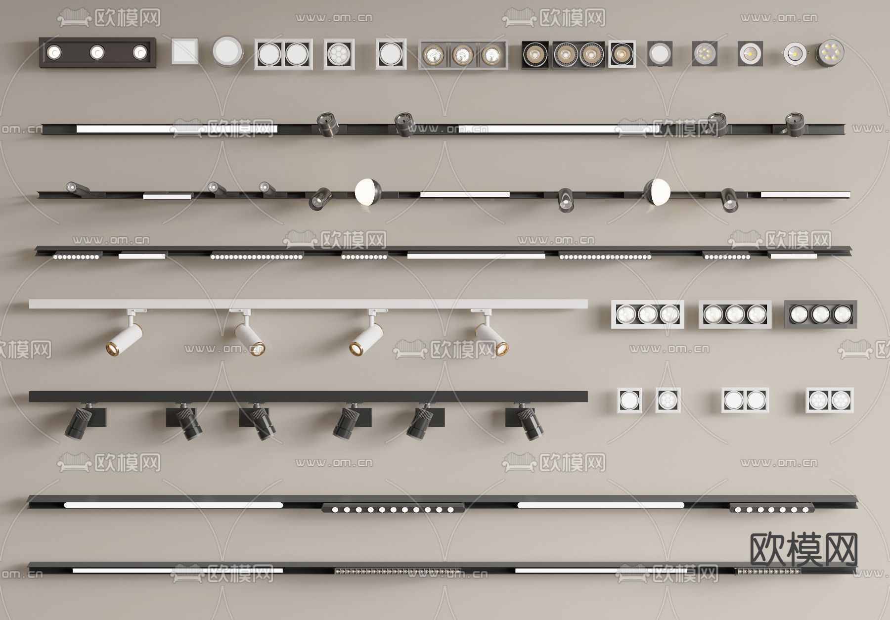 磁吸轨道灯 筒灯 射灯3d模型下载
