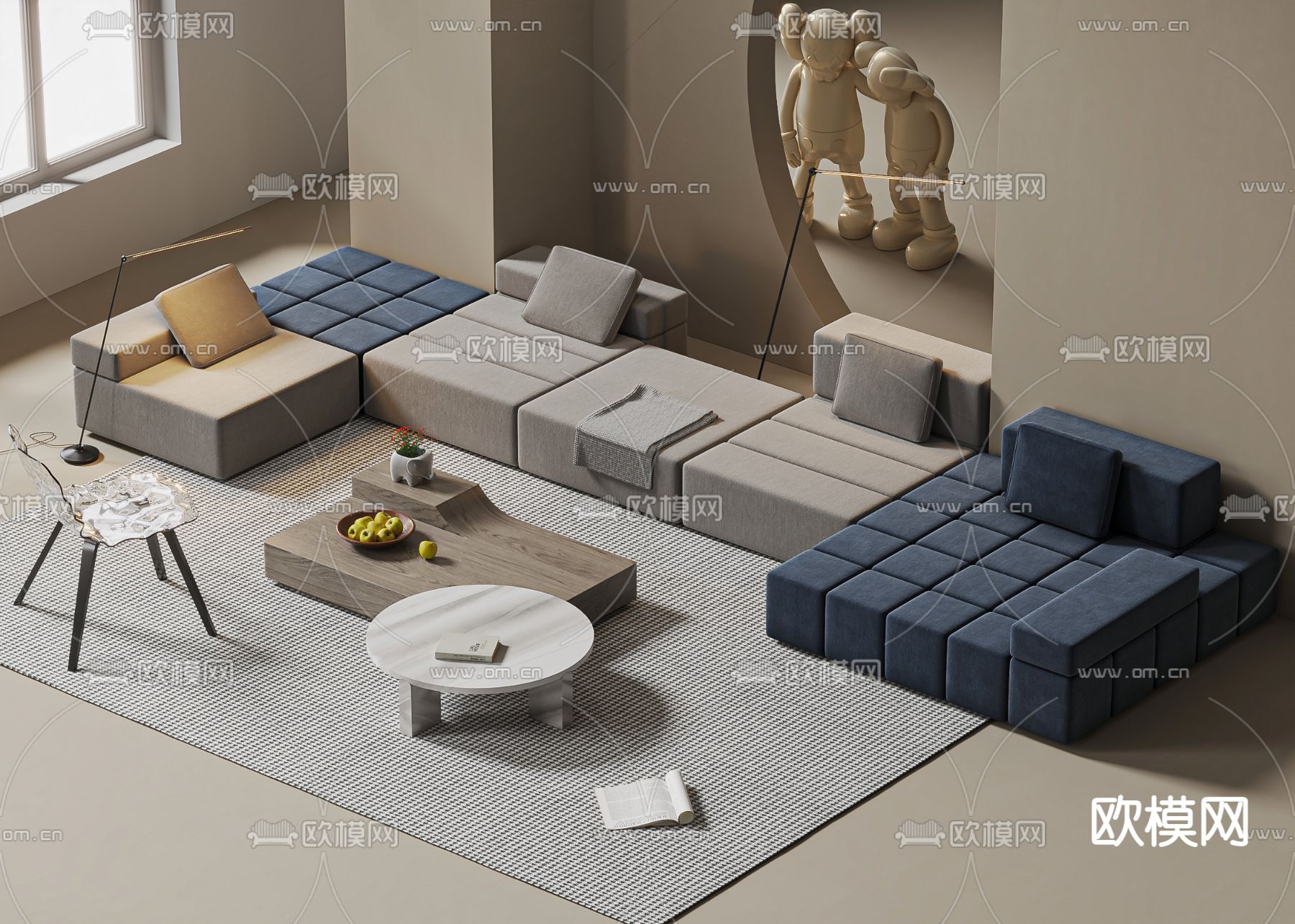 现代模块沙发 组合沙发3d模型下载_ID12184015_3dmax免费模型-欧模网