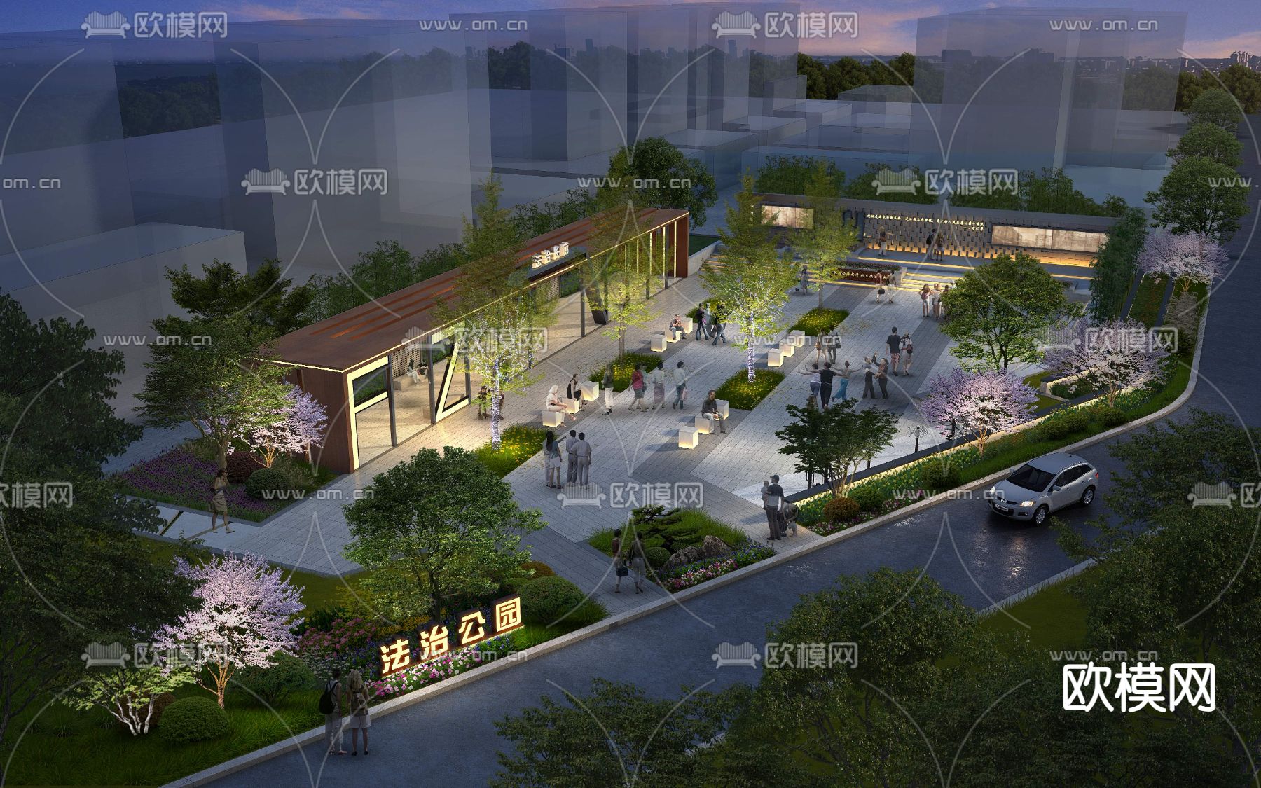 现代公园夜景鸟瞰psd下载_ID12188601_3dmax免费模型-欧模网