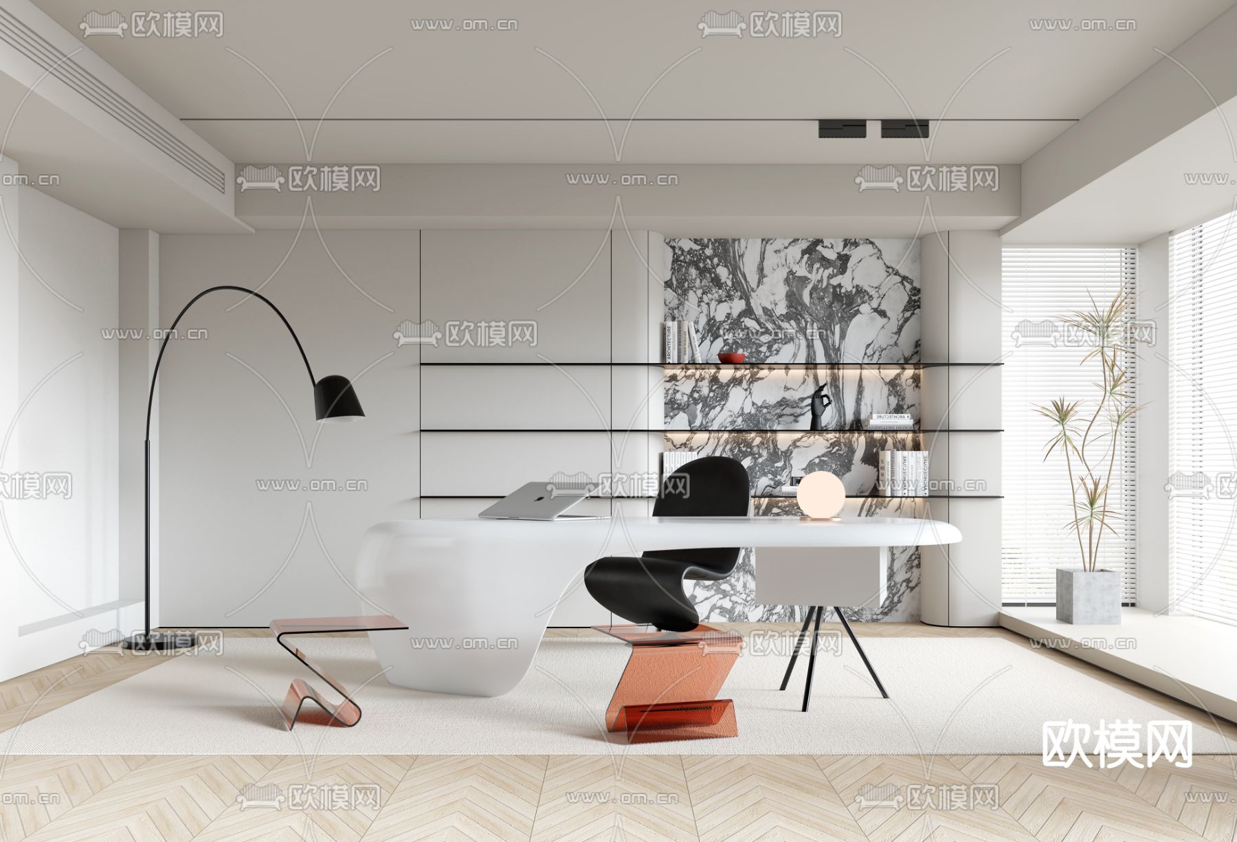 极简书房3d模型下载（渲染图1）