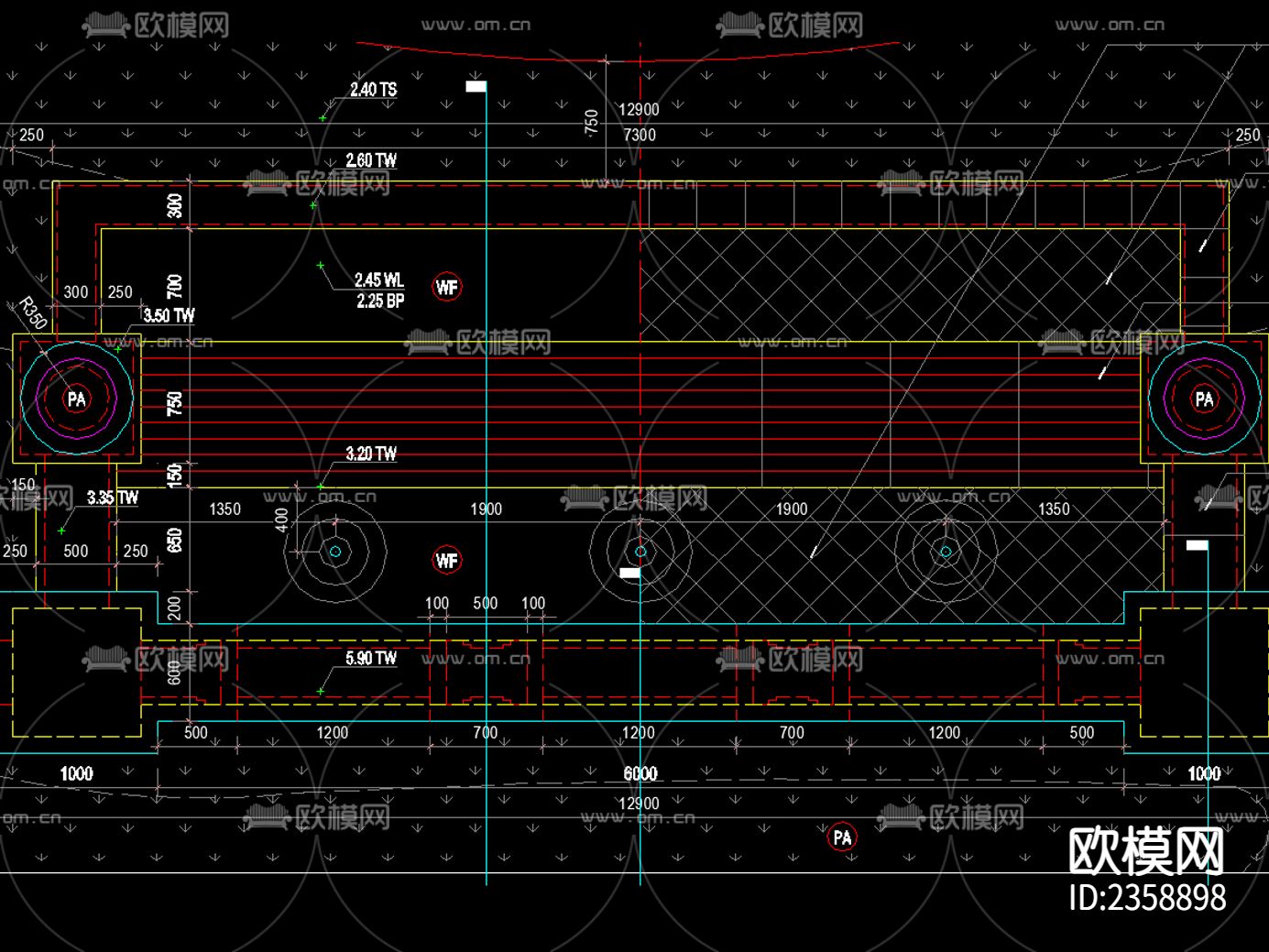 欧式简约 景墙跌水CAD施工图下载（渲染图2）