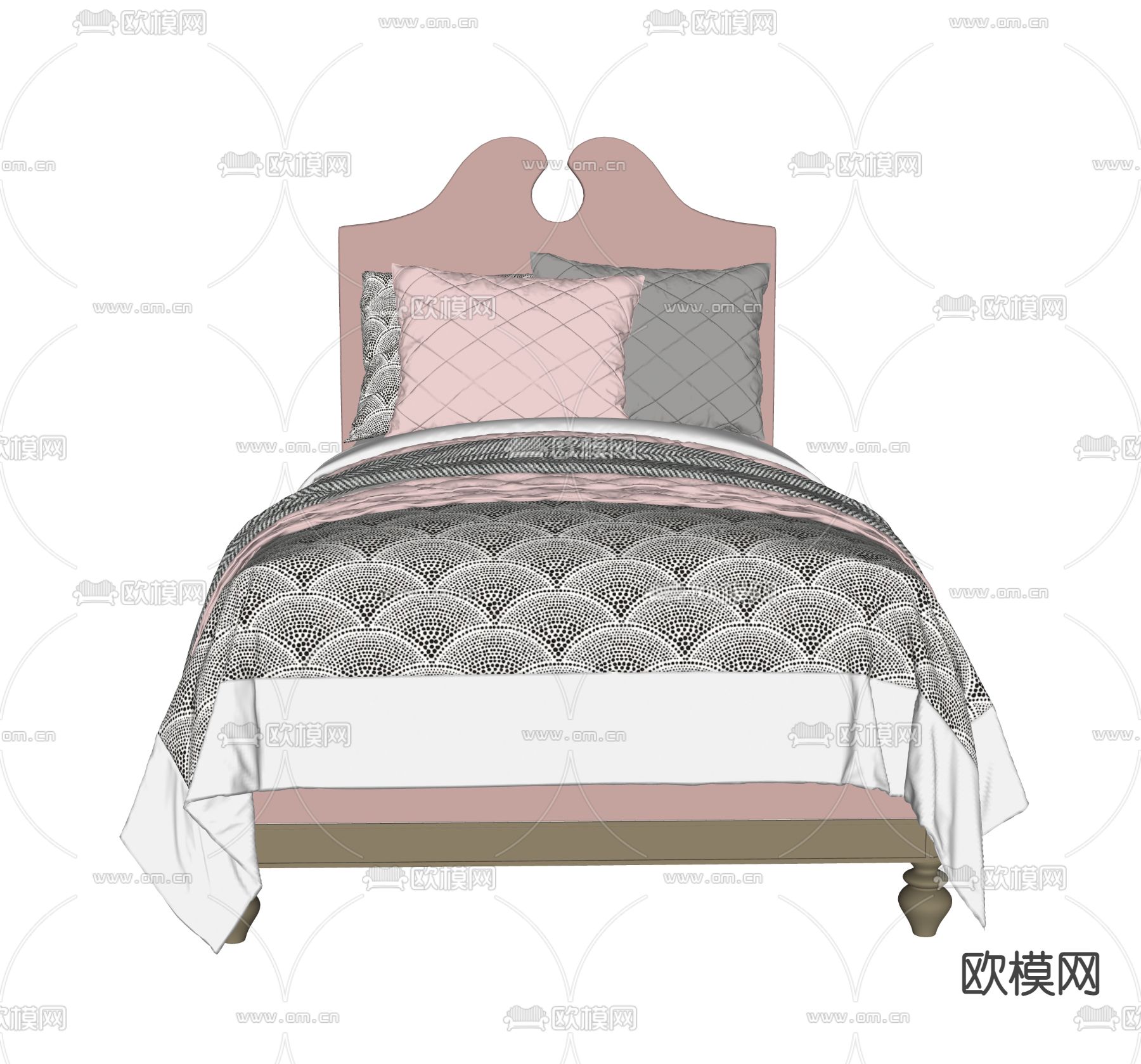 现代公主床 单人床su模型