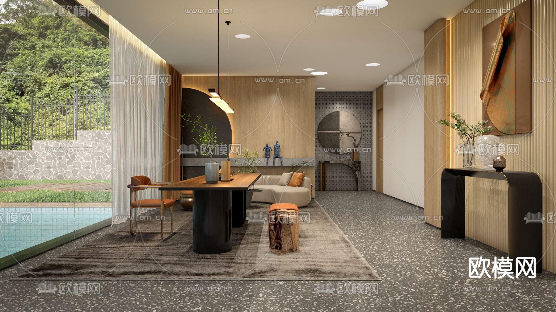 现代茶室su模型下载（渲染图1）