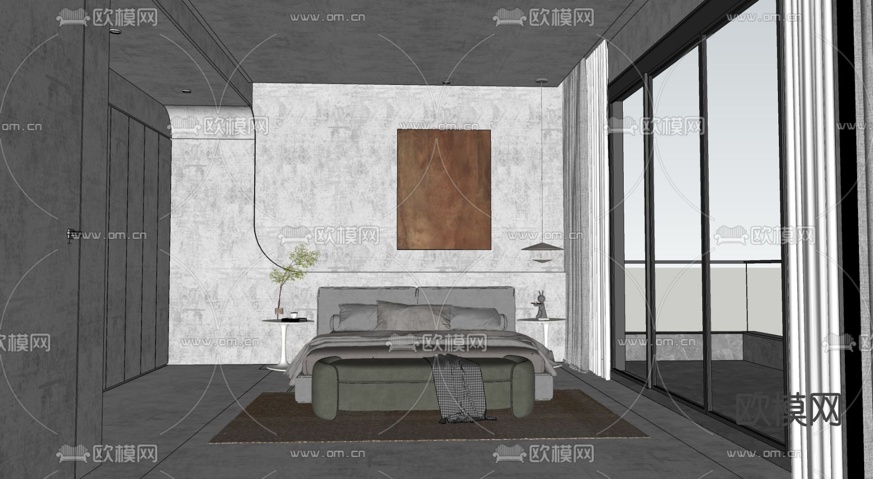 侘寂卧室su模型下载（渲染图2）
