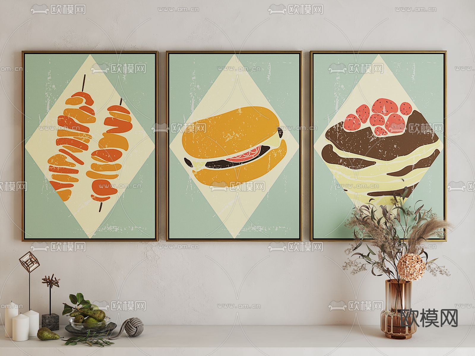 轻奢美食艺术挂画3d模型下载