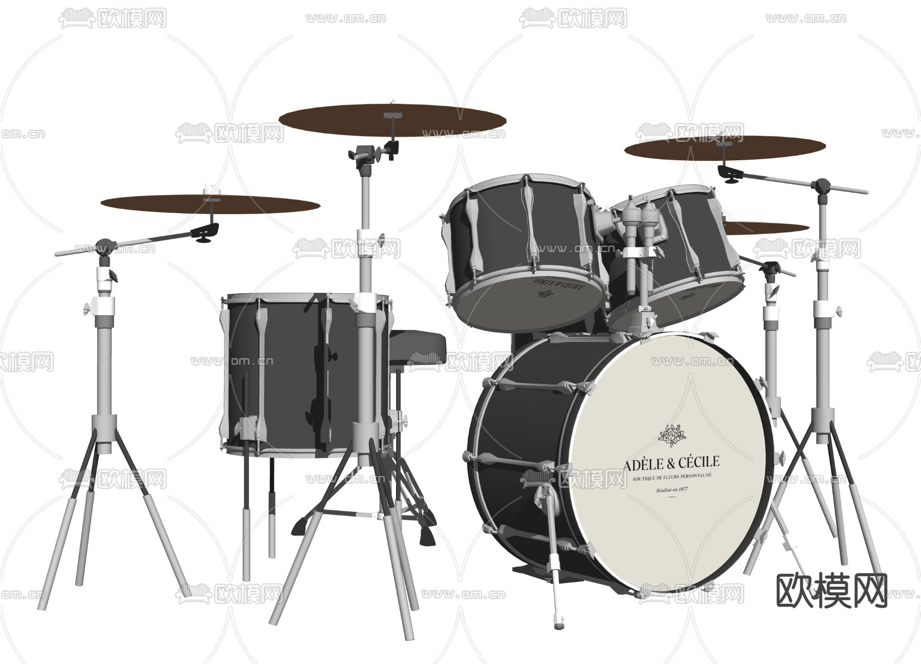 现代架子鼓 爵士鼓su模型下载（渲染图2）
