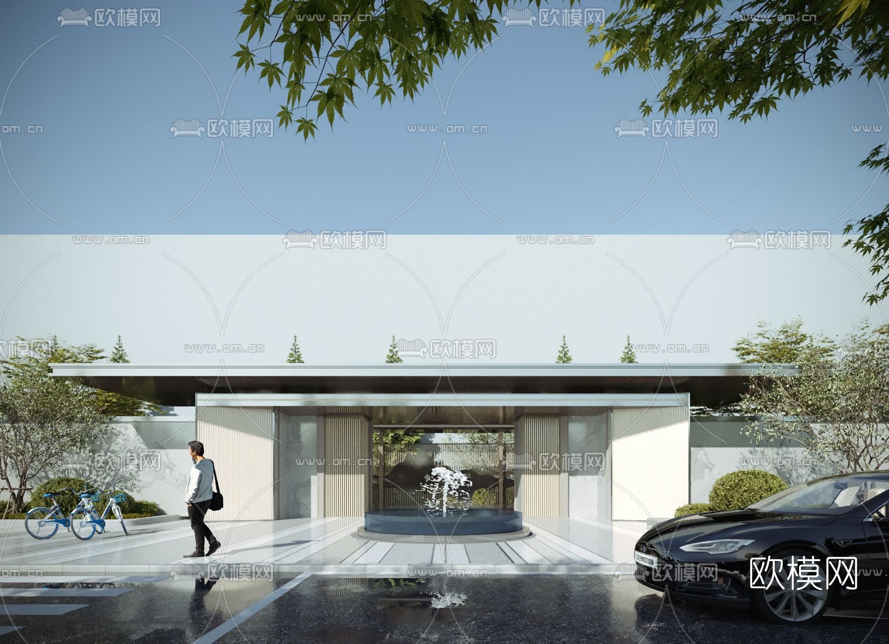 现代小区大门入口门头门面3d模型下载