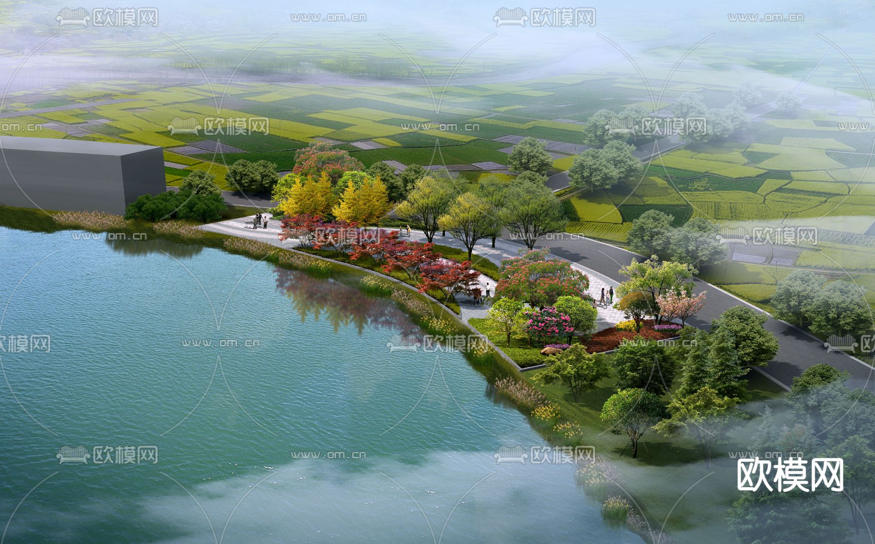 现代湿地园林鸟瞰psd下载