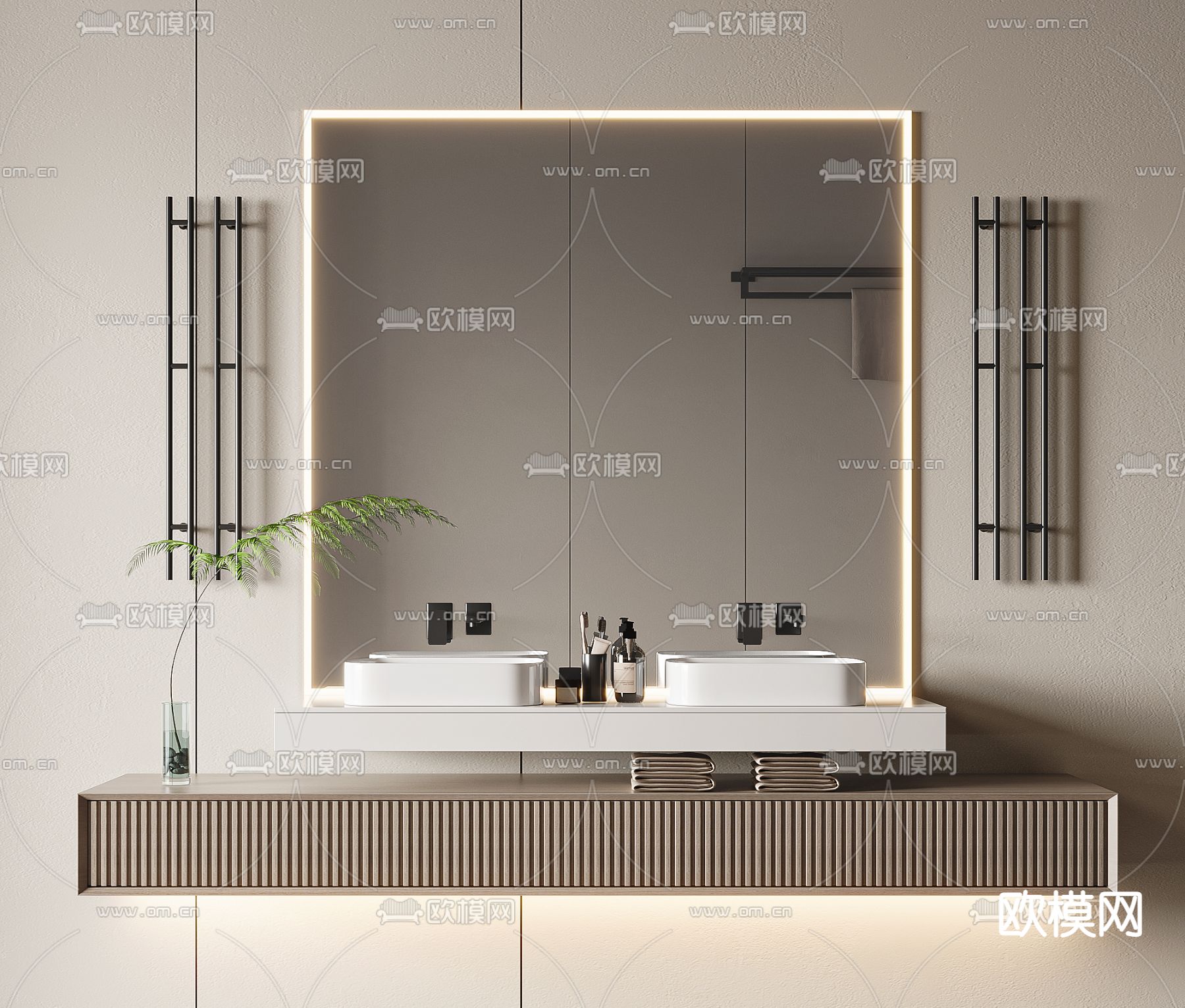 轻奢浴室柜 洗手台su模型下载（渲染图1）