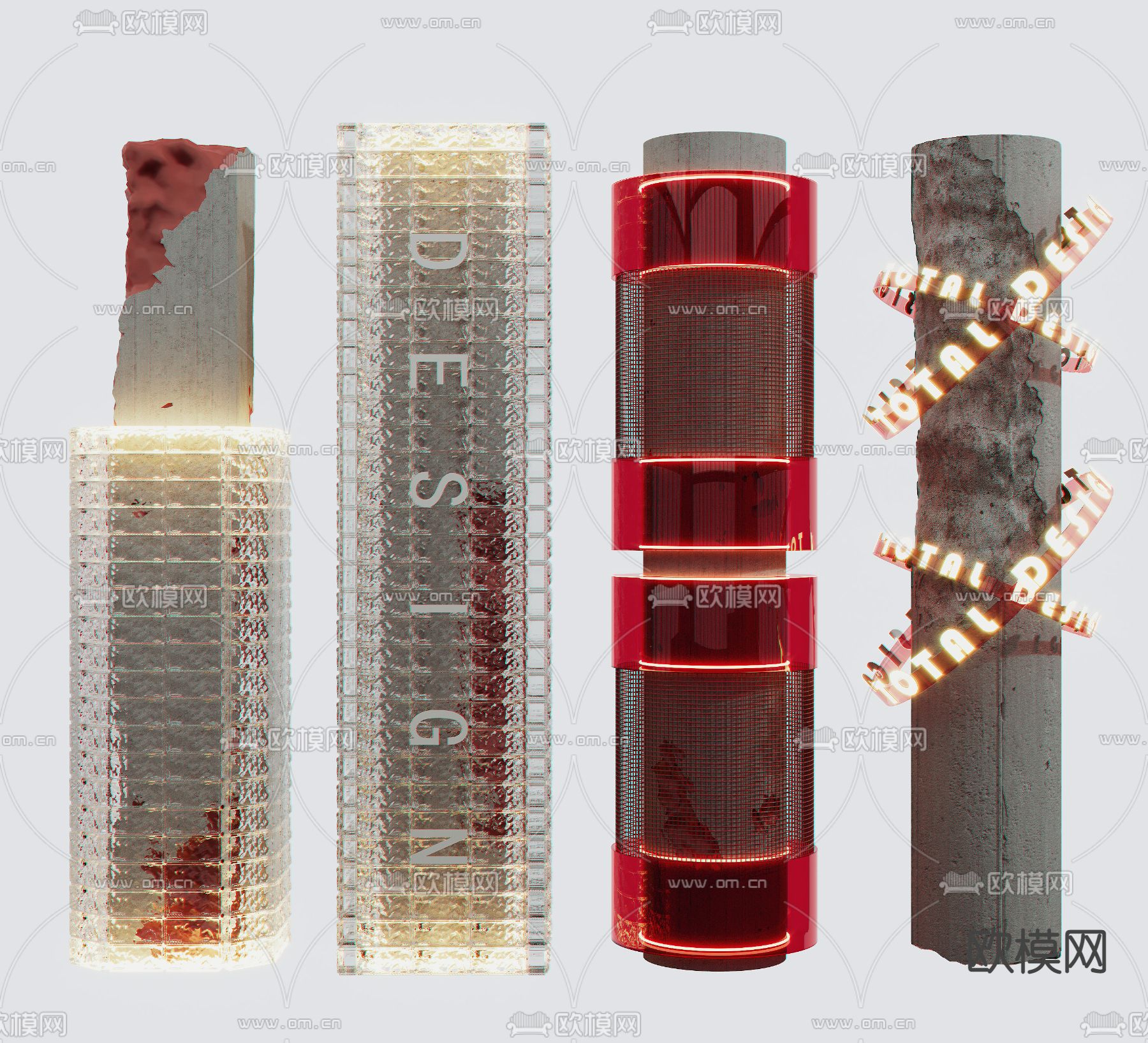 工业风潮牌装饰柱su模型下载（渲染图1）