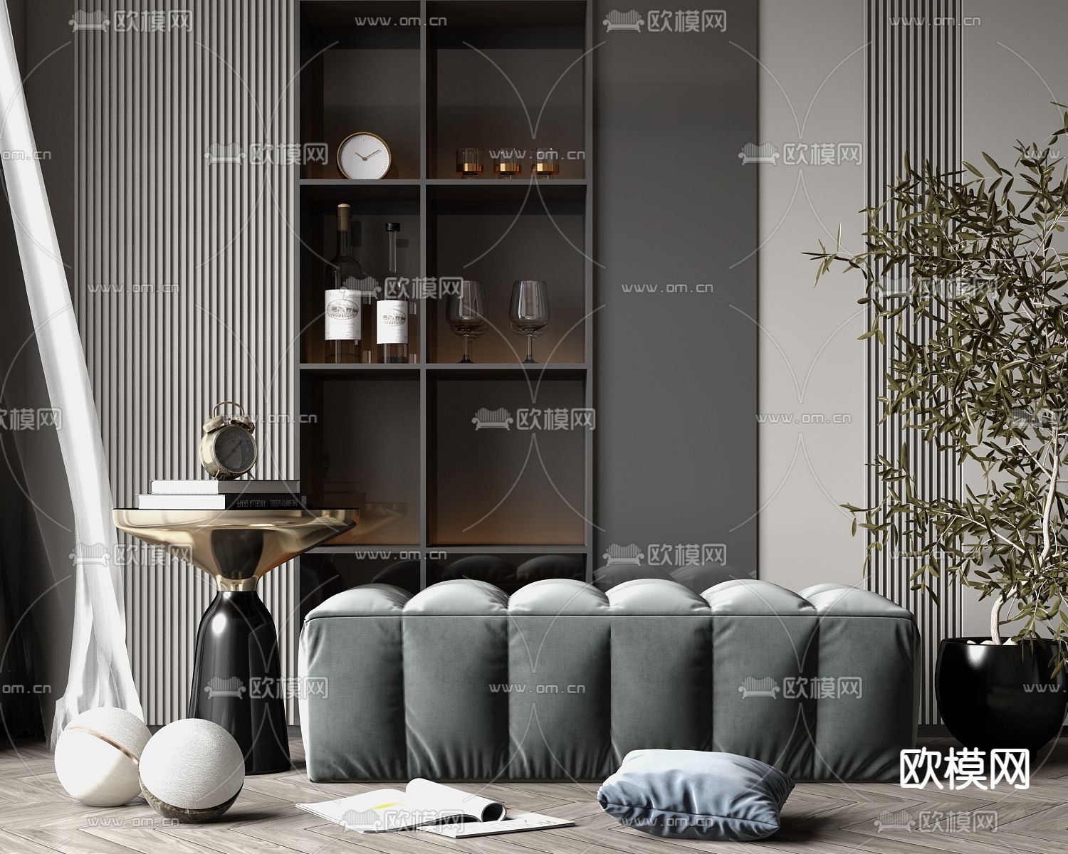 轻奢沙发凳 长凳 脚踏3d模型下载