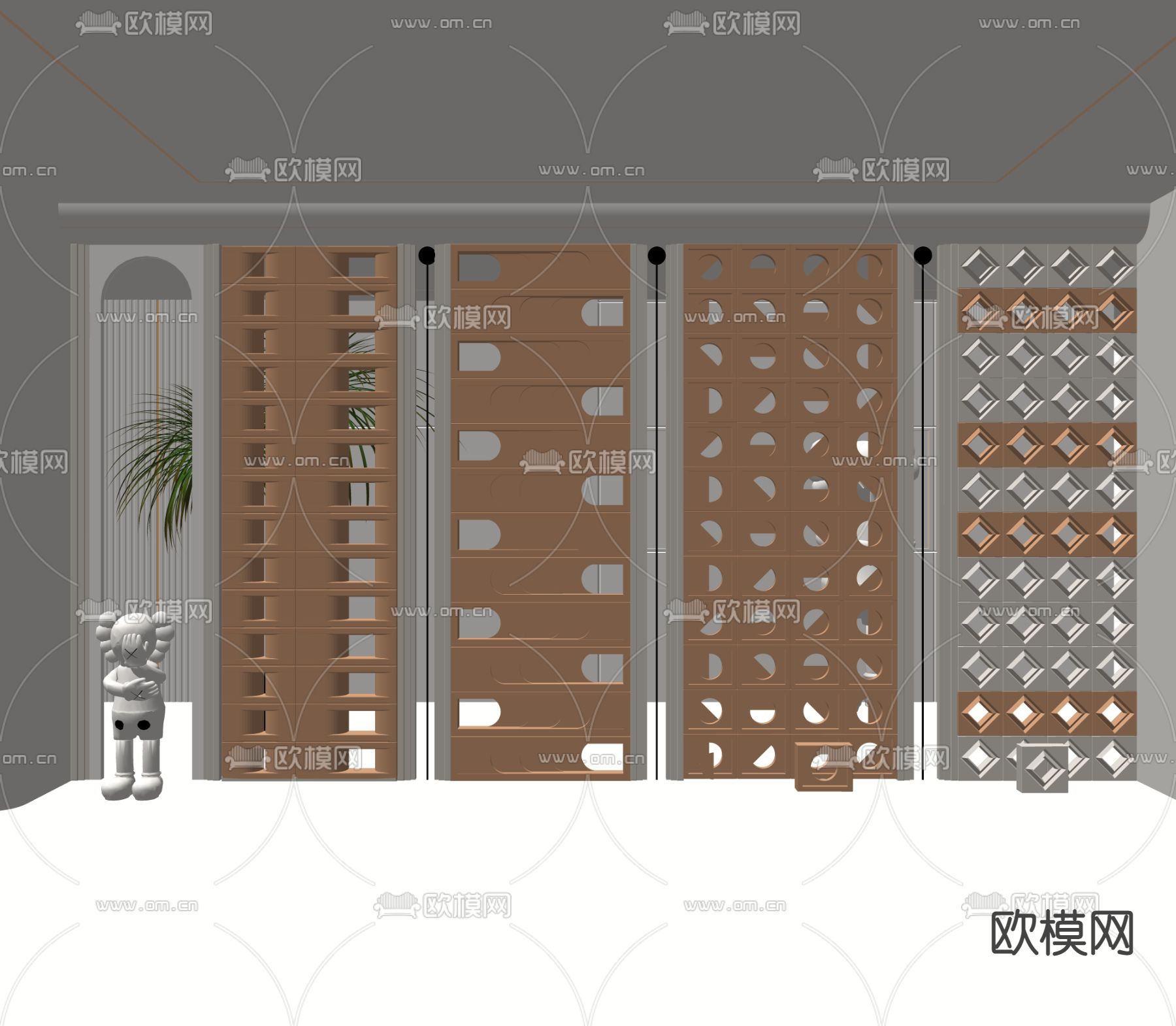现代水泥砖屏风 隔断su模型下载（渲染图2）