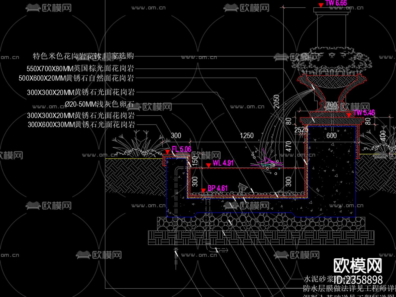 欧式简约 景墙跌水CAD施工图下载（渲染图9）