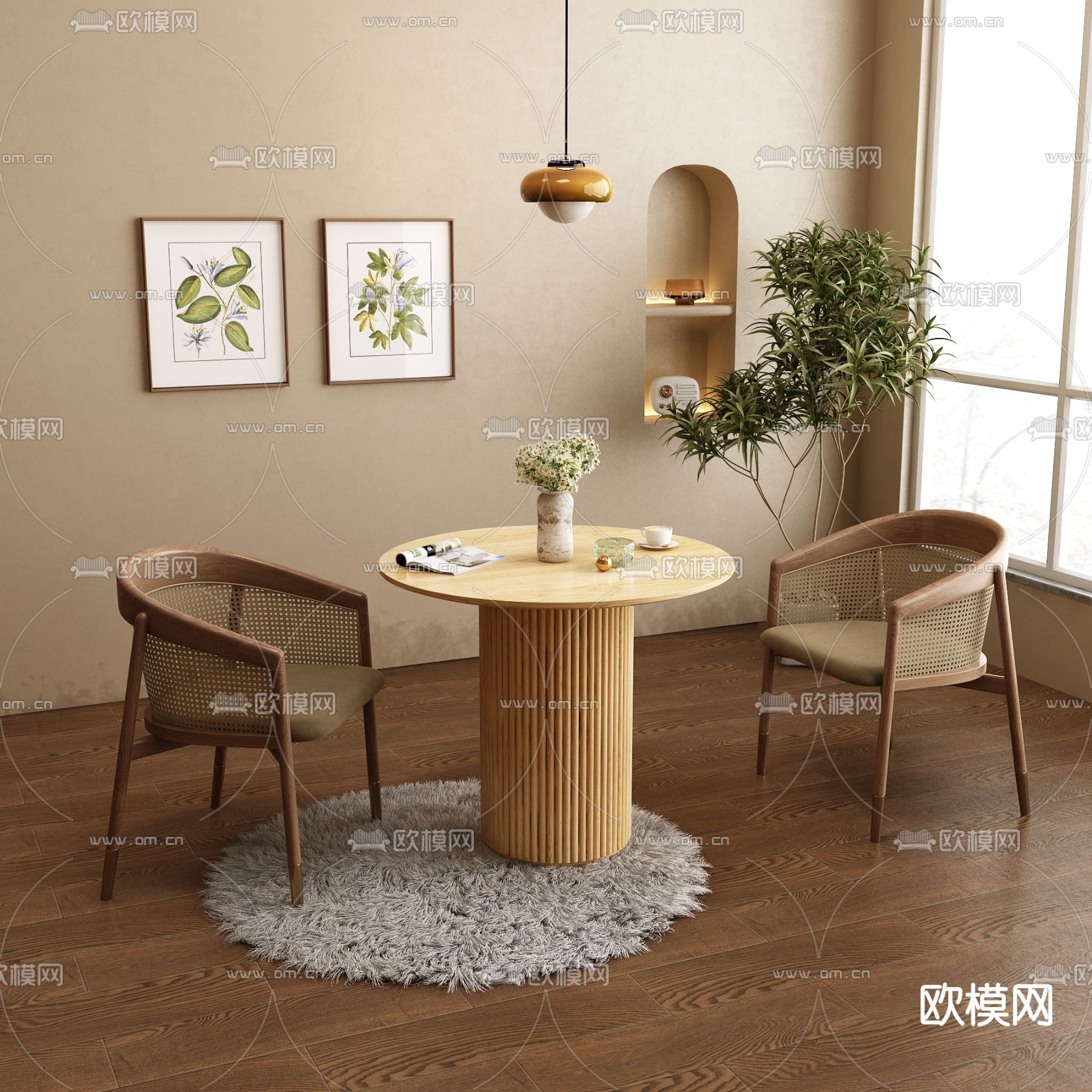 侘寂藤编休闲桌椅3d模型下载