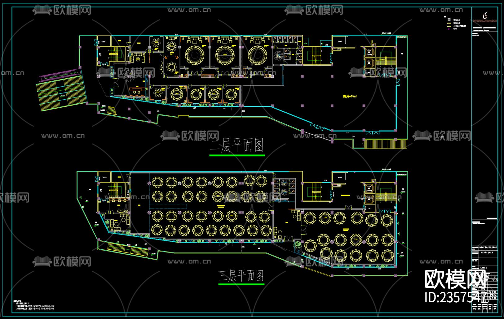 2800㎡中餐厅平面图CAD施工图下载