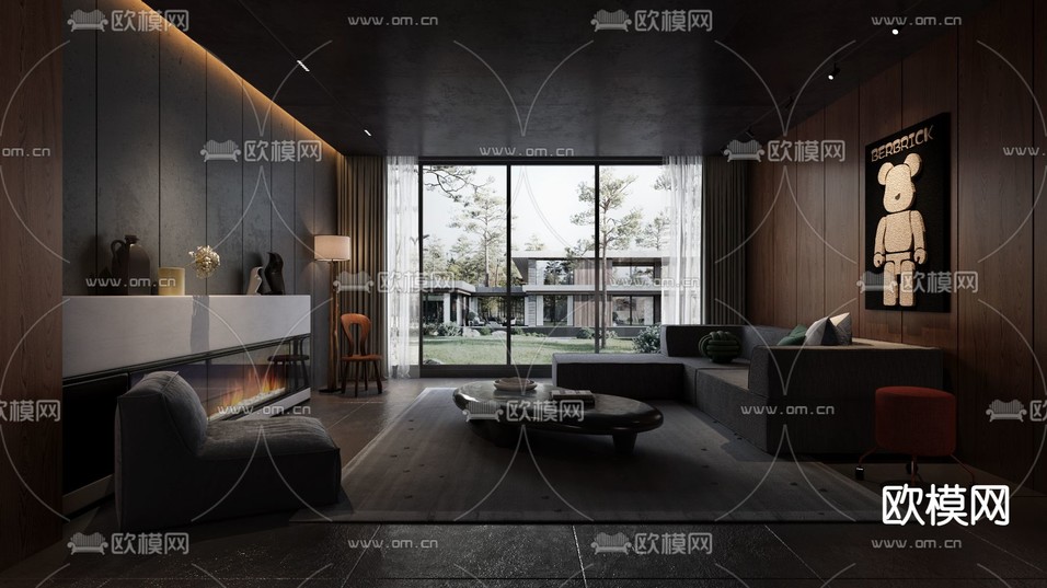 暗黑风客厅3d模型下载