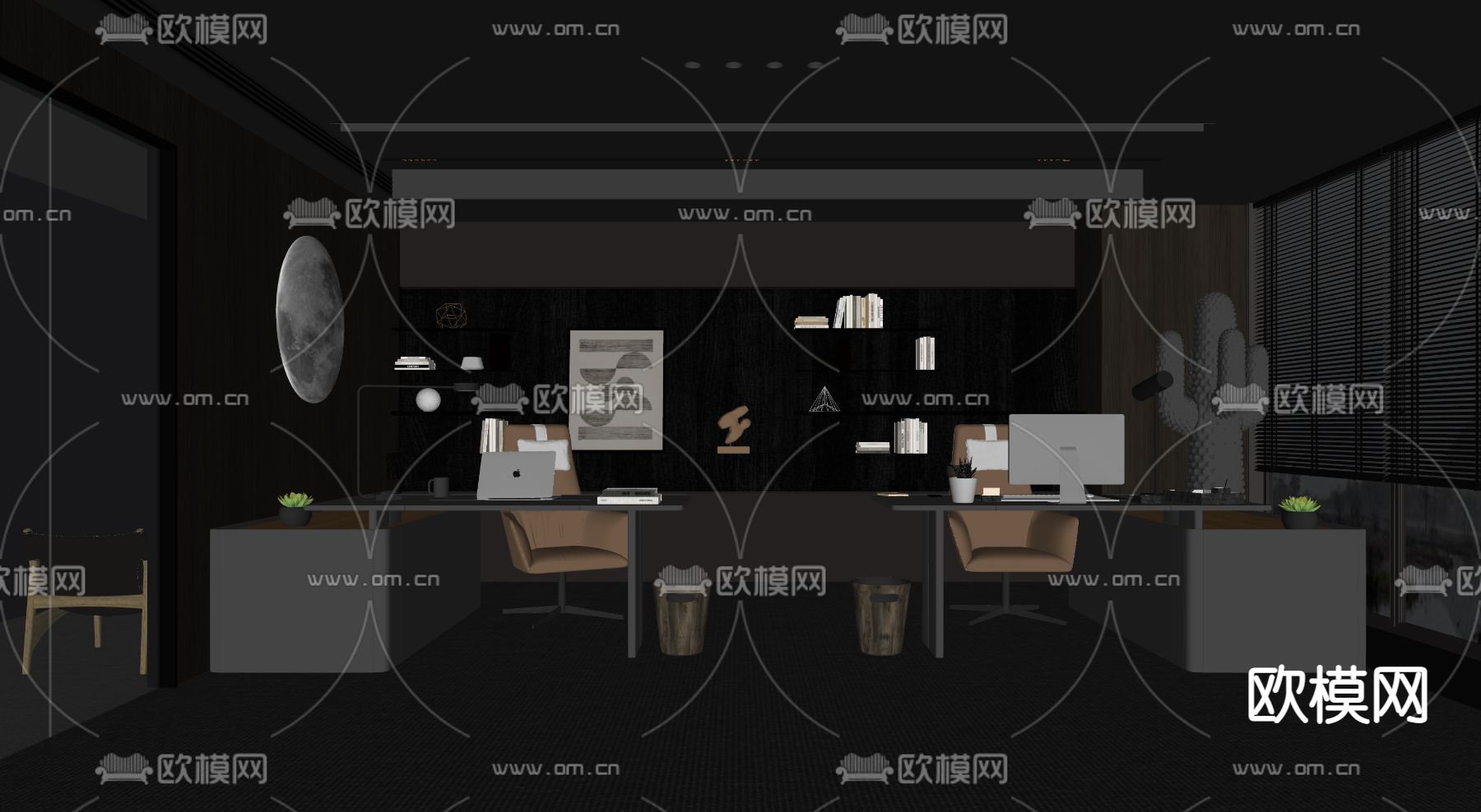 班台桌椅 办公桌椅su模型下载（渲染图2）