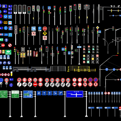  现代市政道路红绿灯su模型 