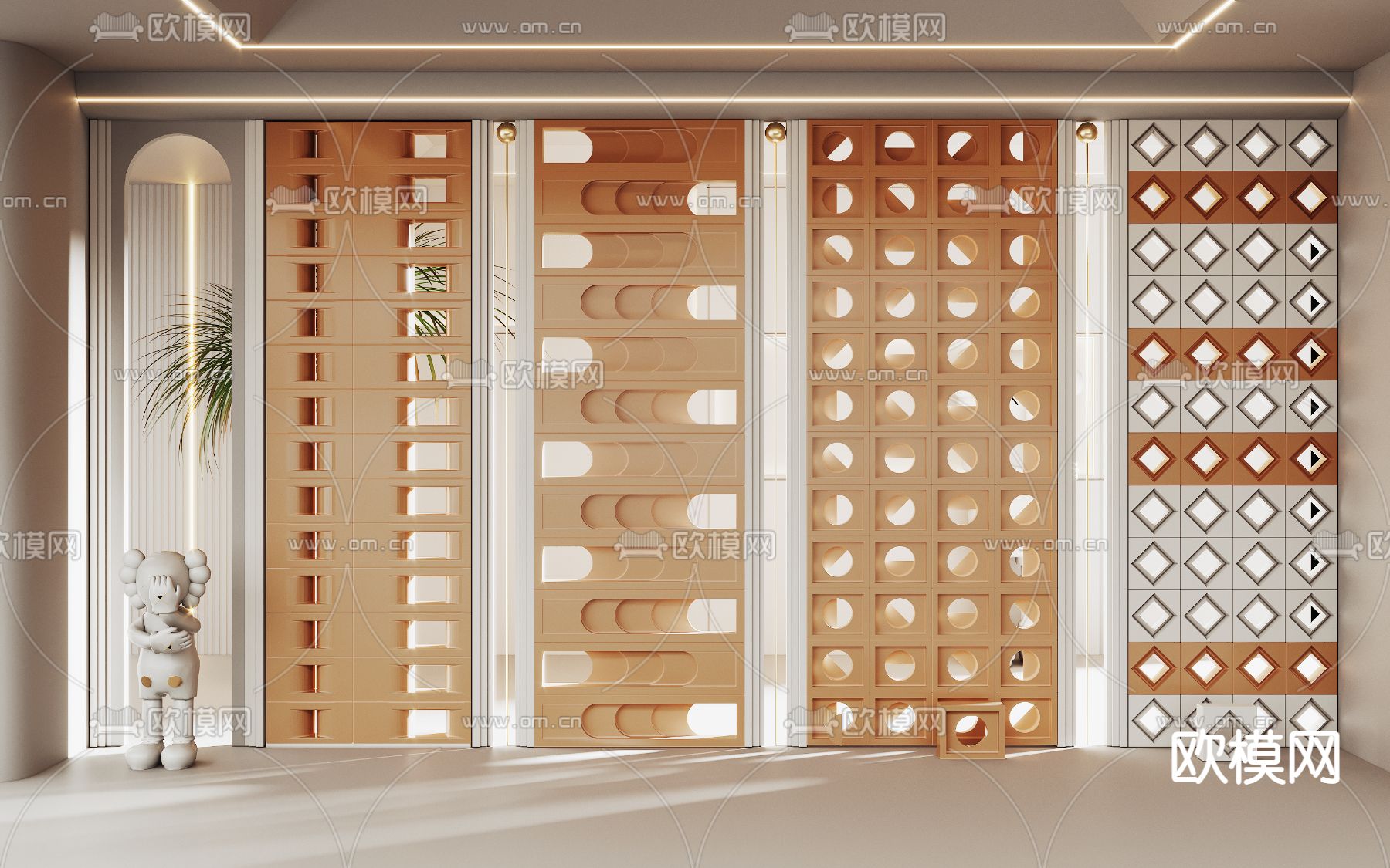 现代水泥砖屏风 隔断su模型下载（渲染图1）