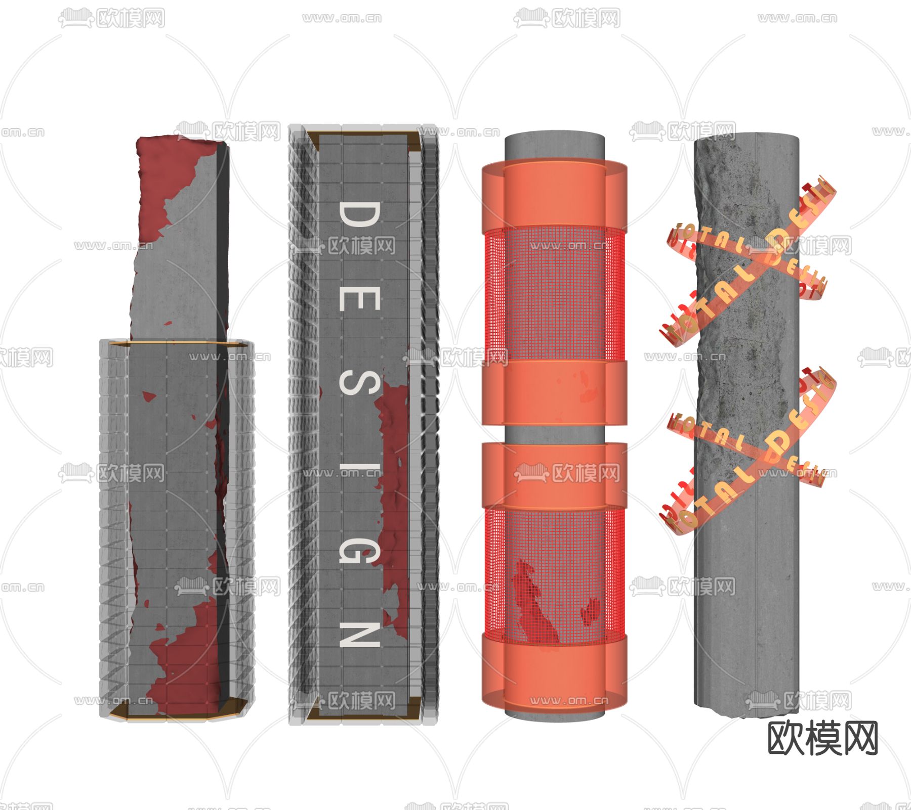 工业风潮牌装饰柱su模型下载（渲染图2）