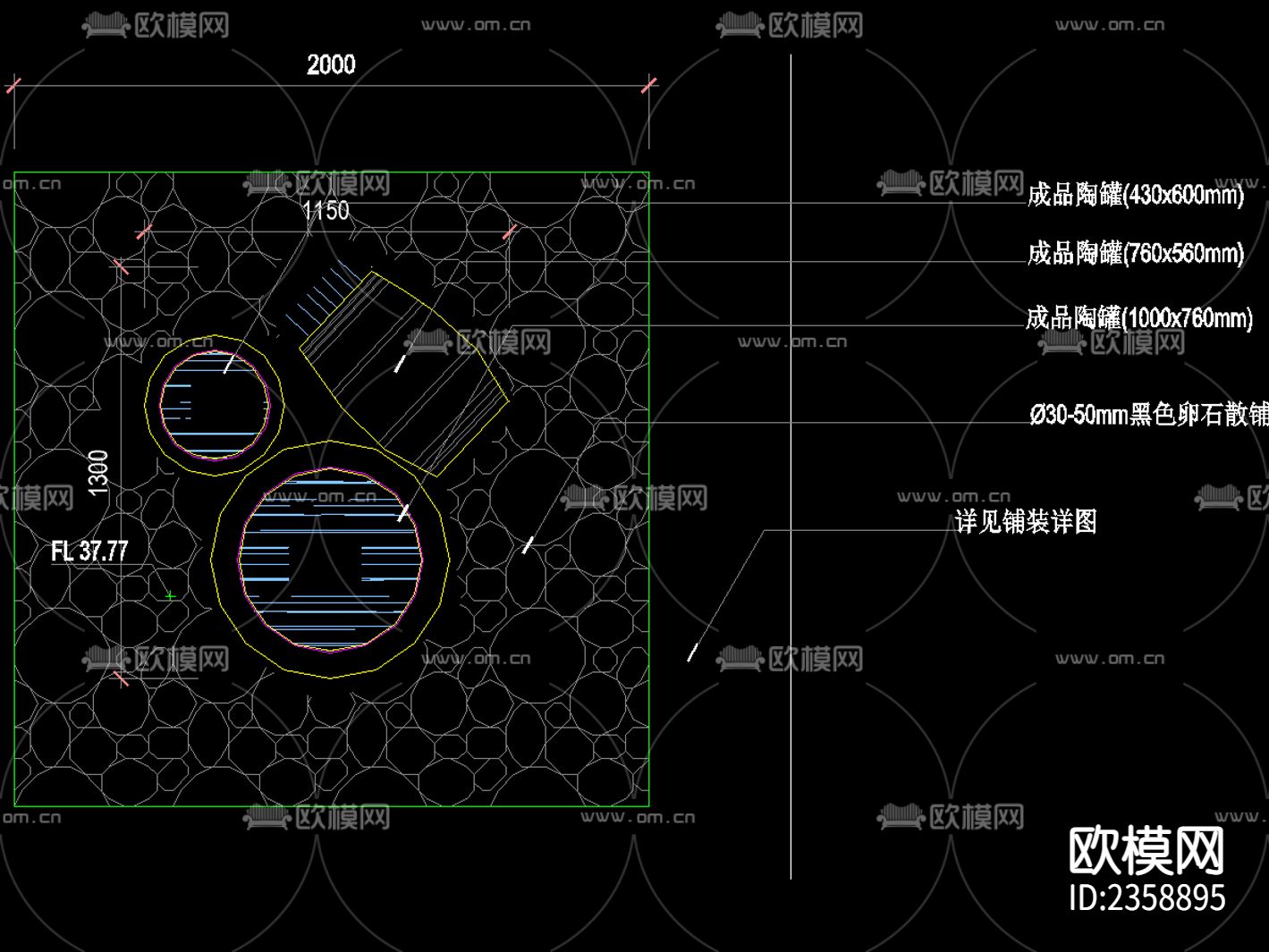 中式 陶罐 特色水景CAD施工图下载（渲染图2）