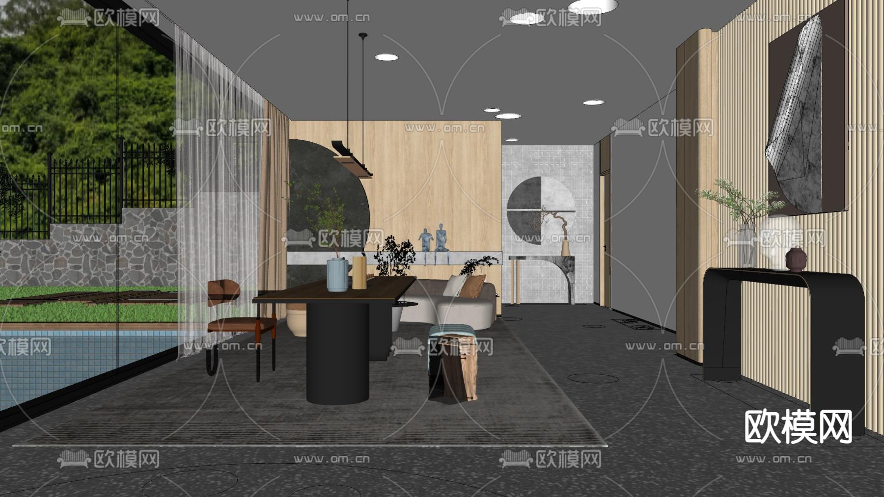 现代茶室su模型下载（渲染图2）