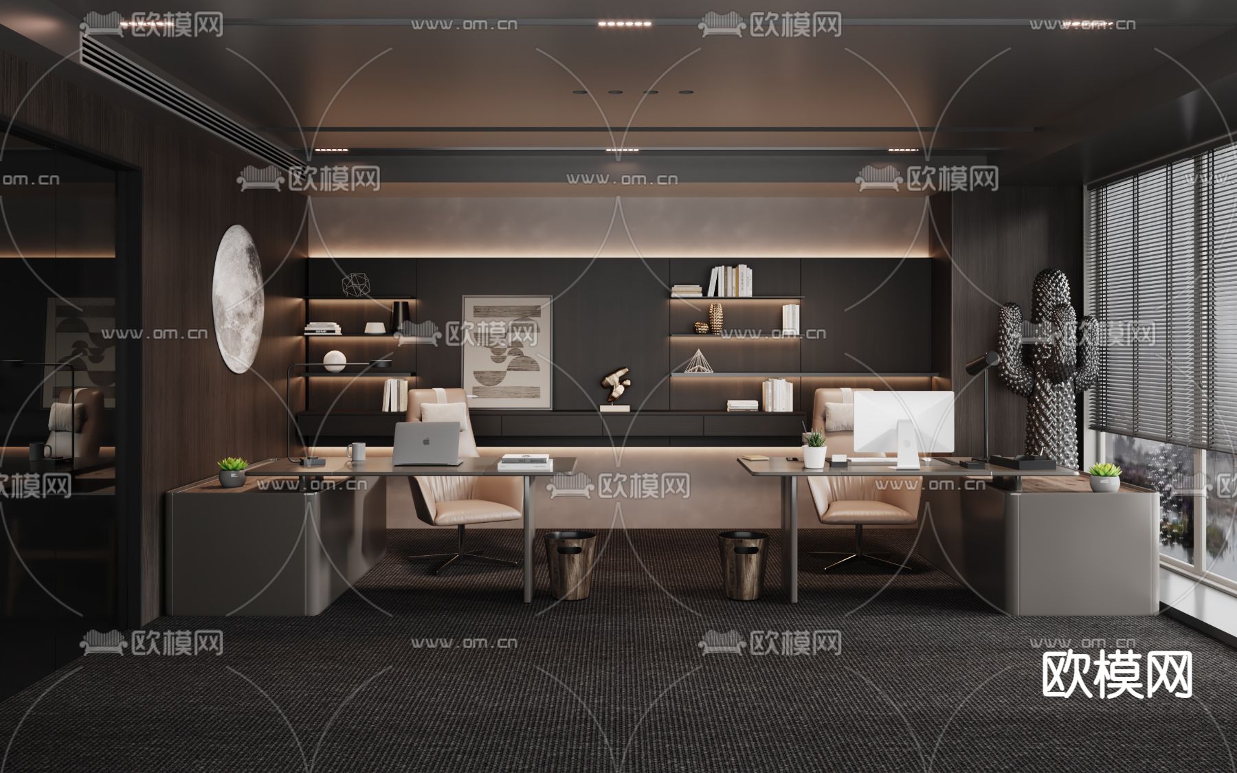 高级灰 敞开式办公室3d模型下载