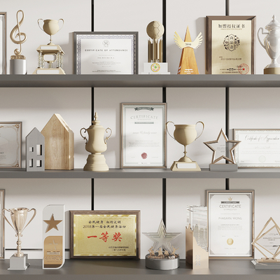  现代奖杯 奖状su模型 