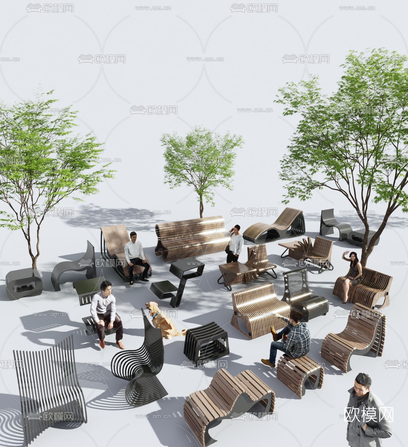 现代户外公共椅3d模型