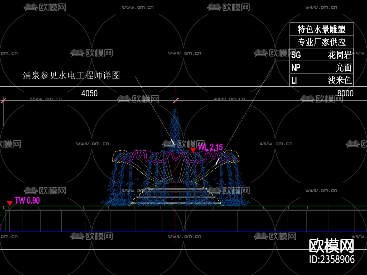 欧式古典 花钵流水 水景 CAD施工图下载（渲染图5）