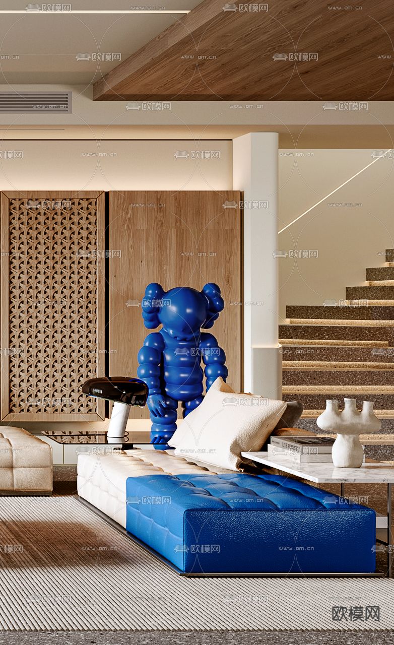 奶油风家居客厅3d模型下载（渲染图2）