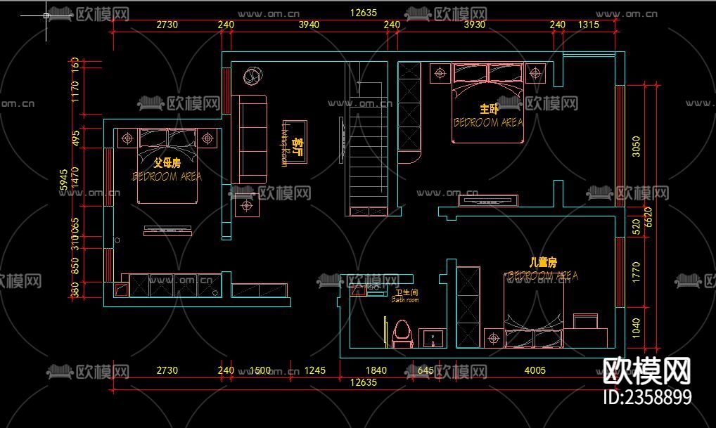 CAD国鑫复式室内装潢CAD施工图下载