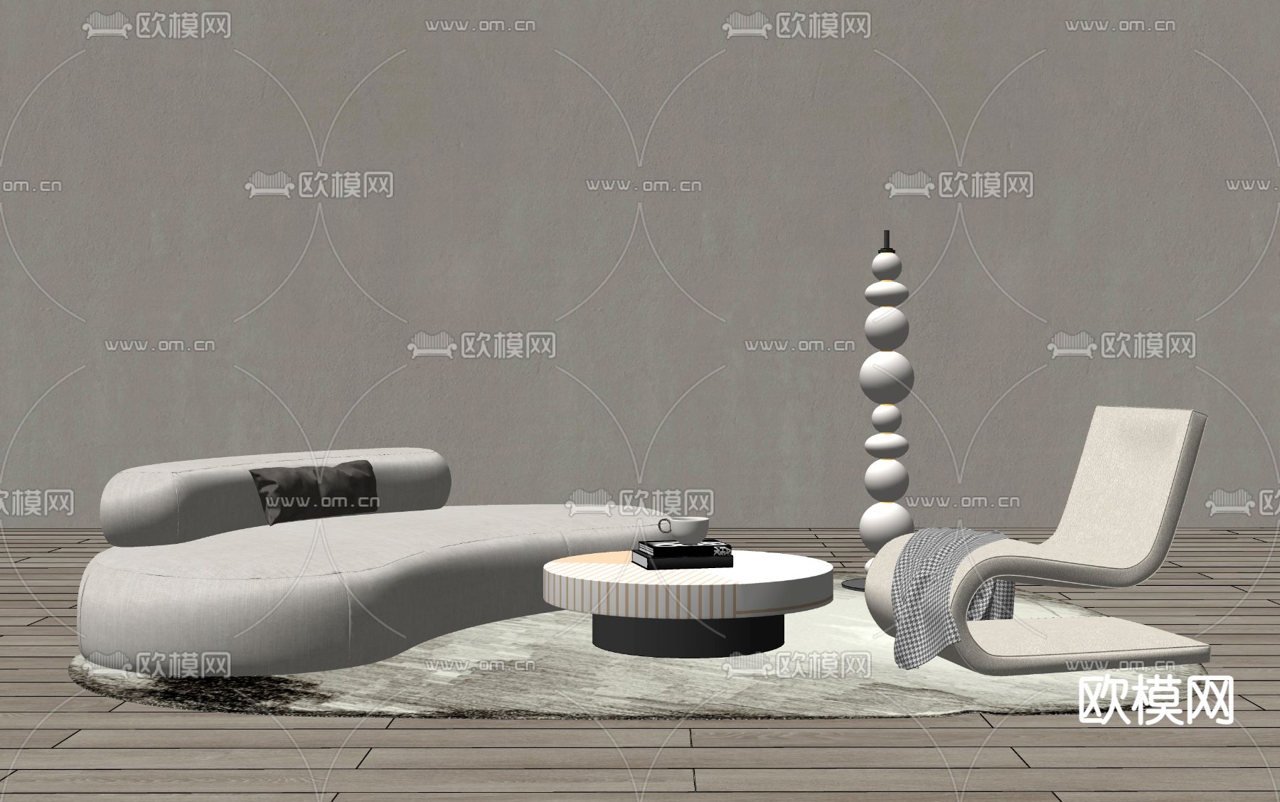 弧形组合沙发 异形沙发su模型下载（渲染图2）