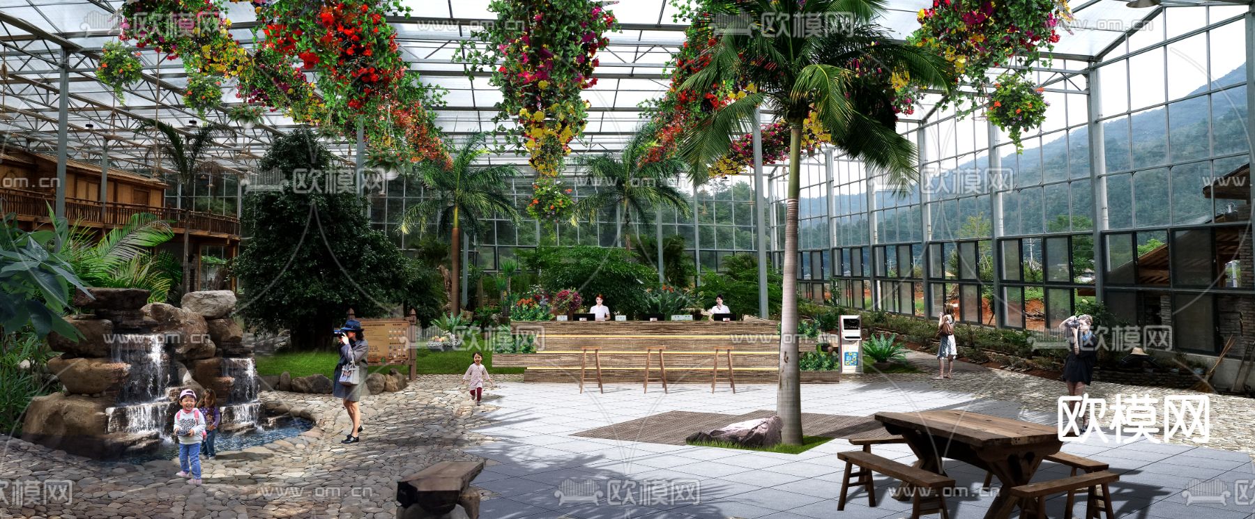 现代棚内花园景观psd下载