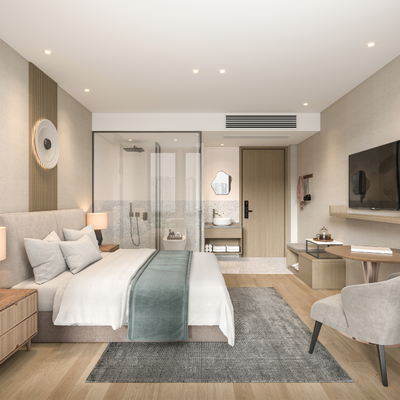  现代酒店客房 双床房su模型 