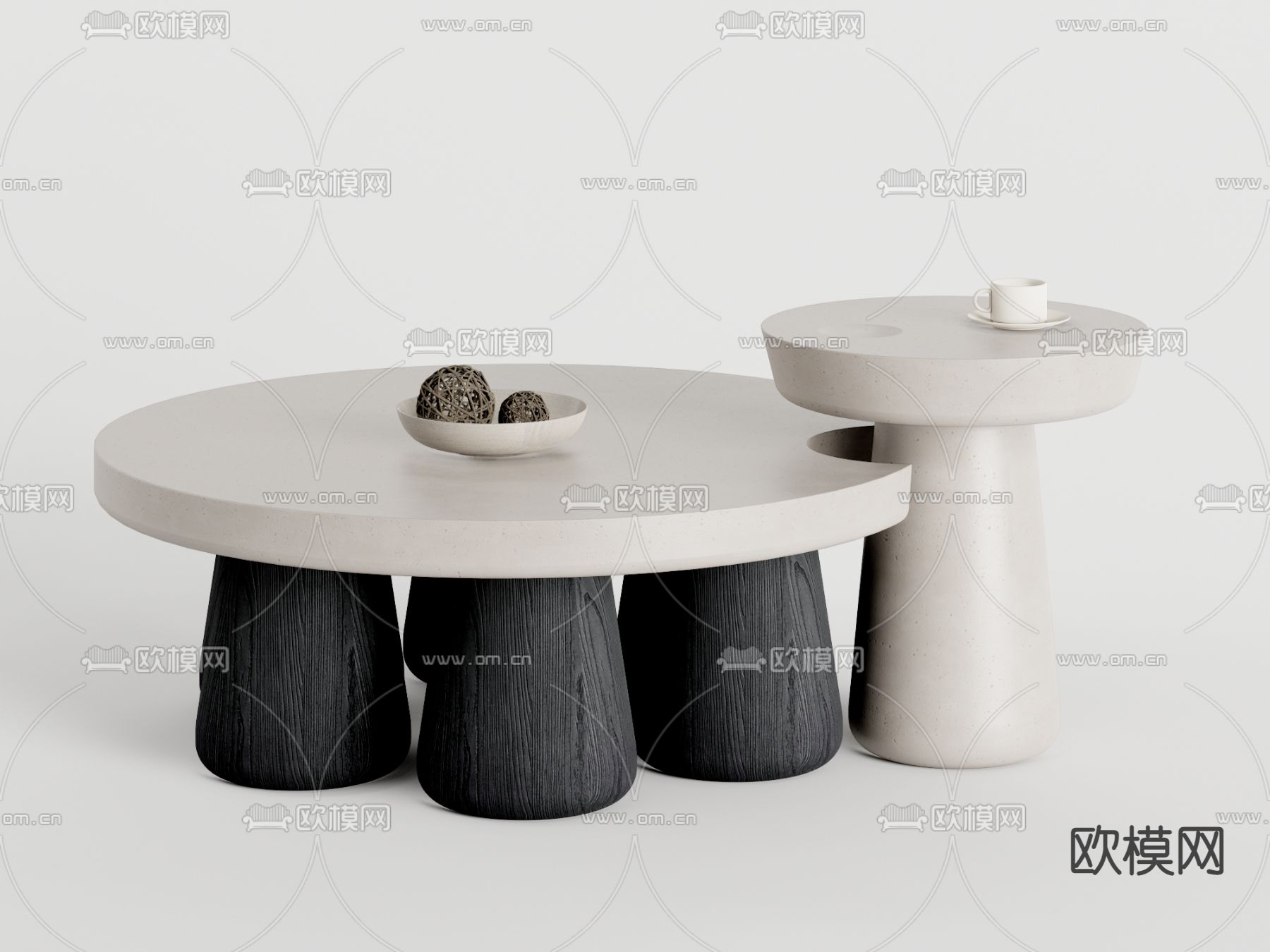 侘寂风象腿子母茶几su模型下载（渲染图1）