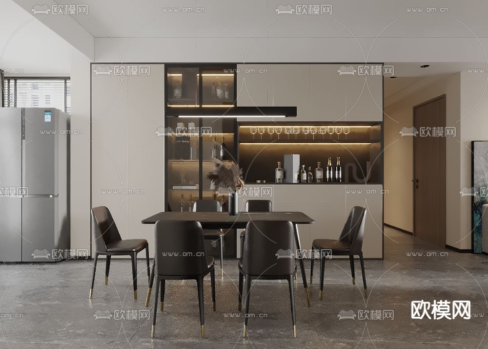现代客厅餐厅免费3d模型下载（渲染图2）