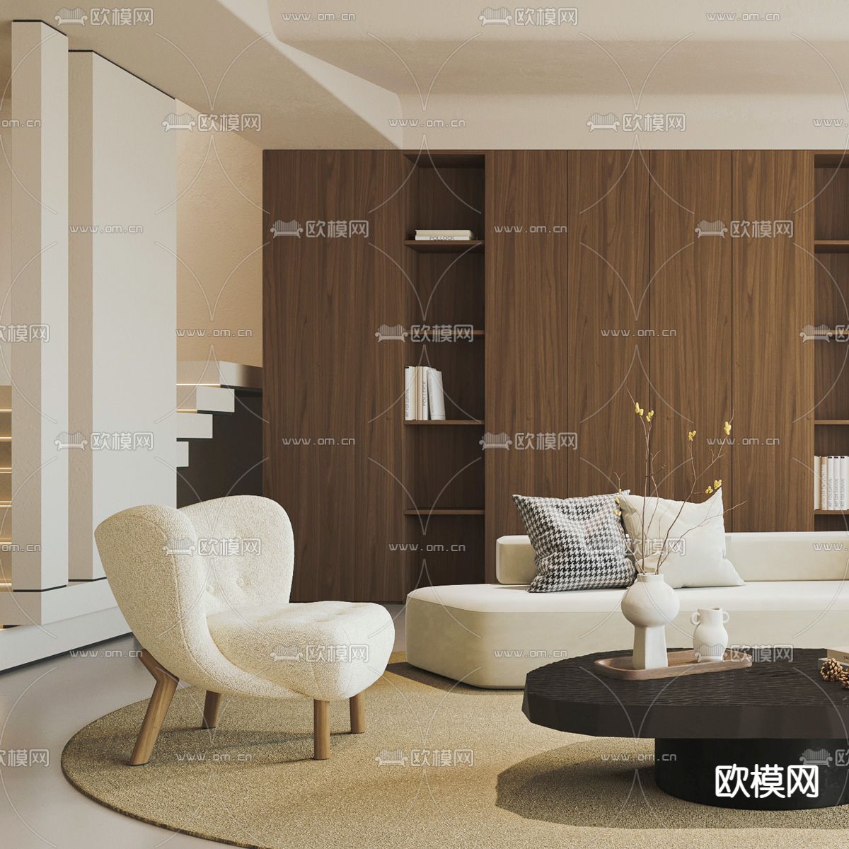 极简风客厅3d模型下载（渲染图2）