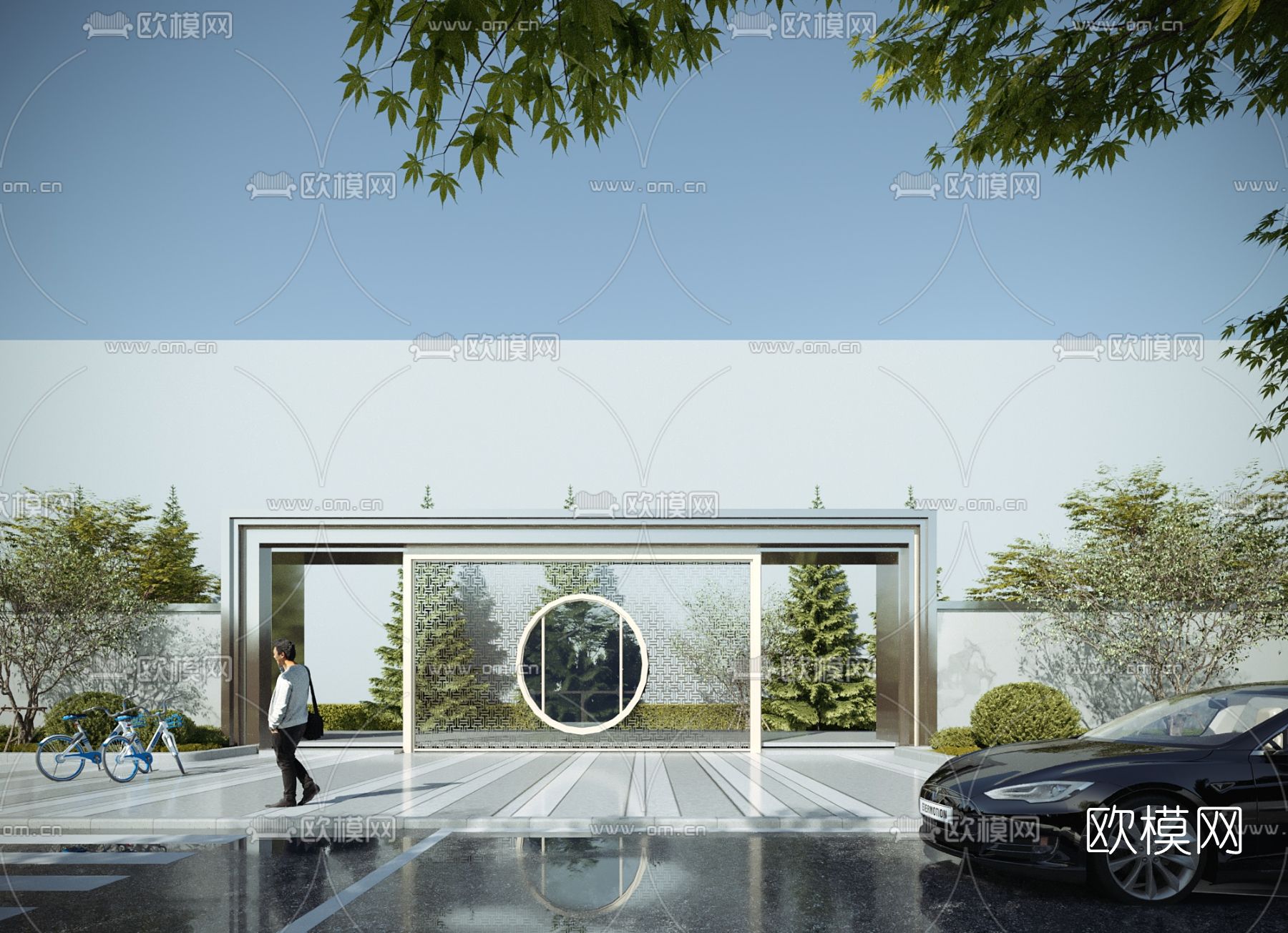 现代小区大门门面门头3d模型下载