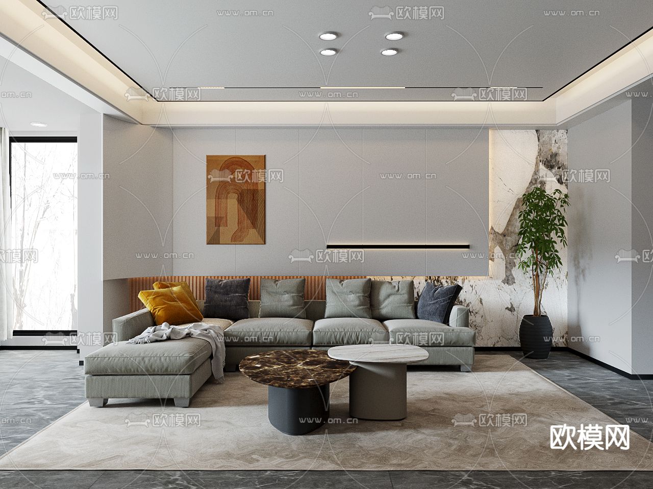 现代客厅免费3d模型下载