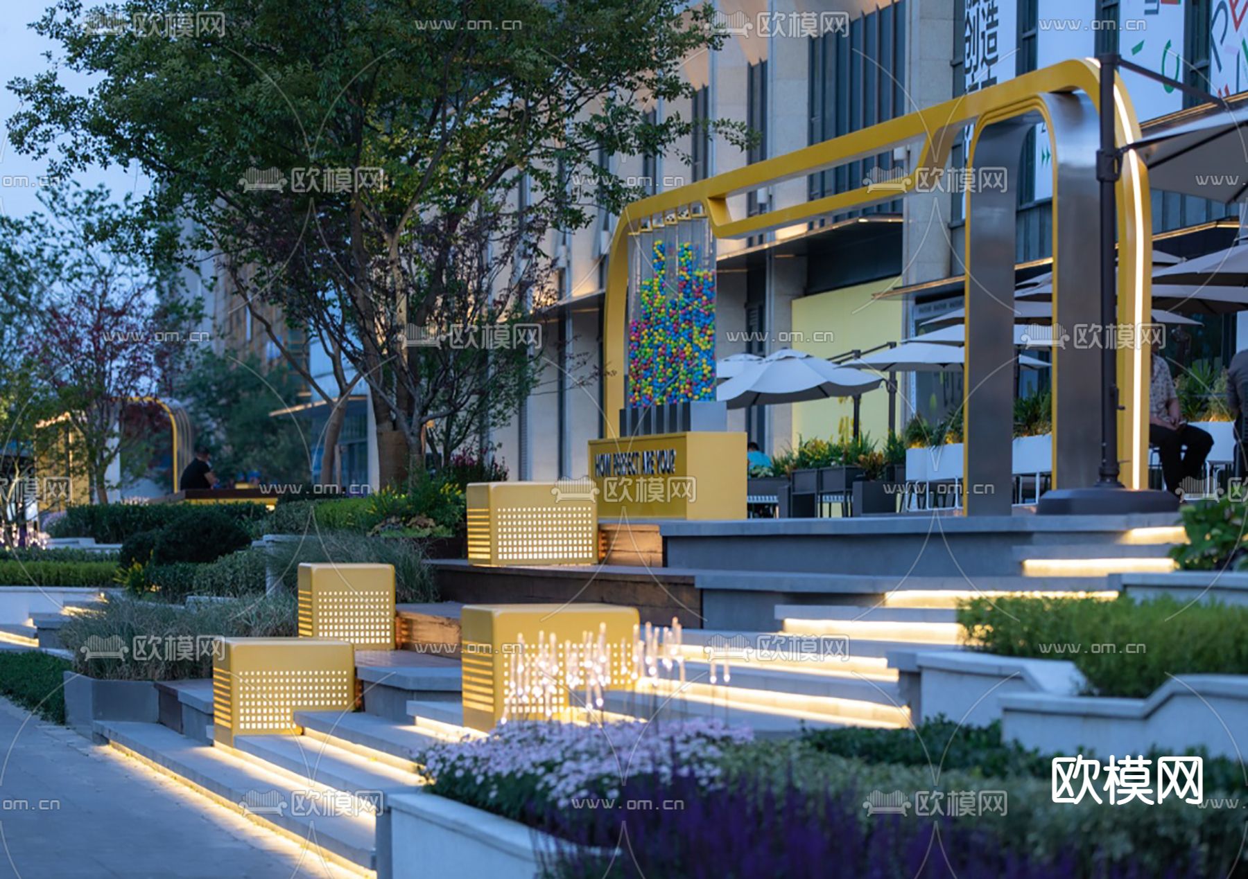 现代商业街su模型下载（渲染图1）